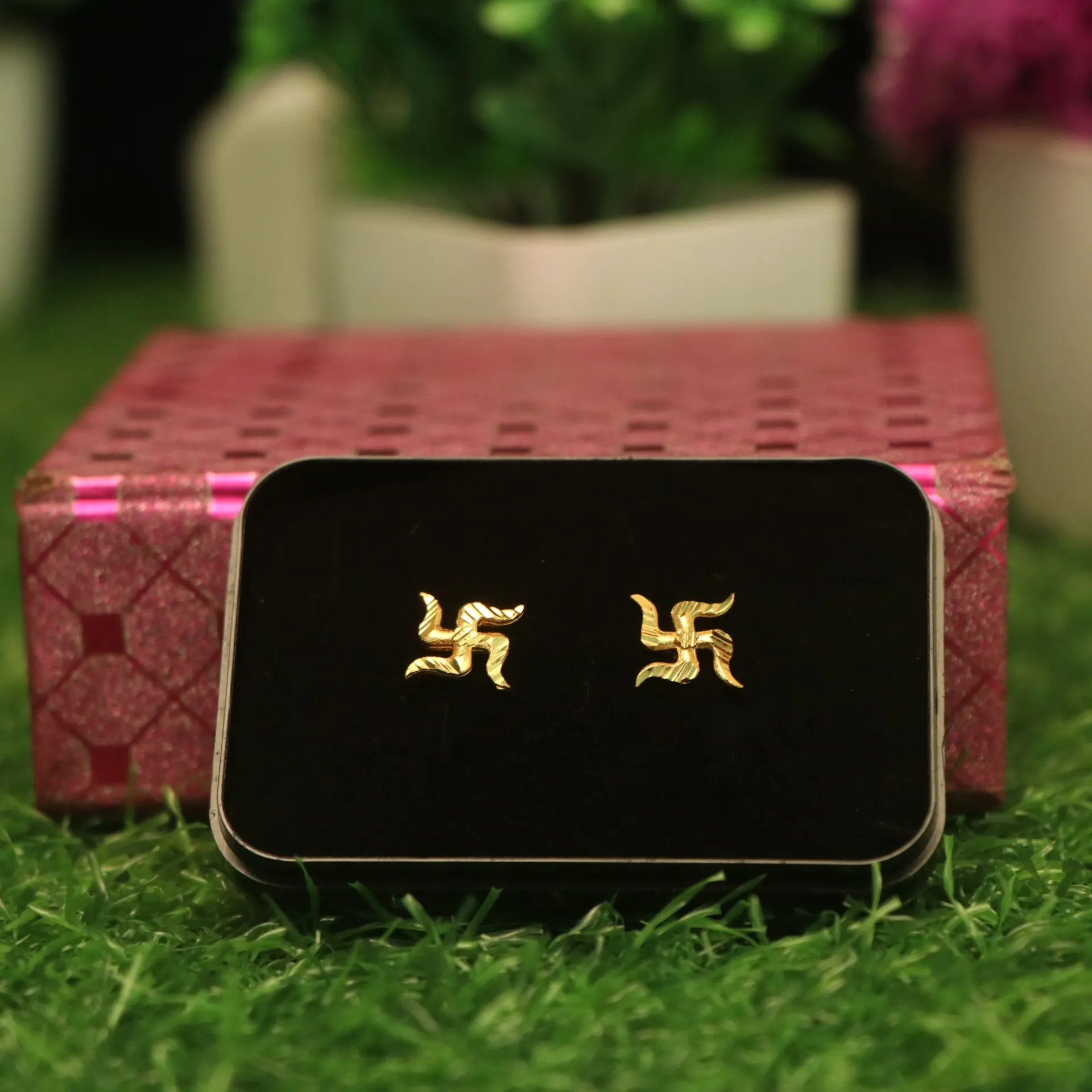 Arihant Traditional Vedic Swastik Gold-Plated Studs