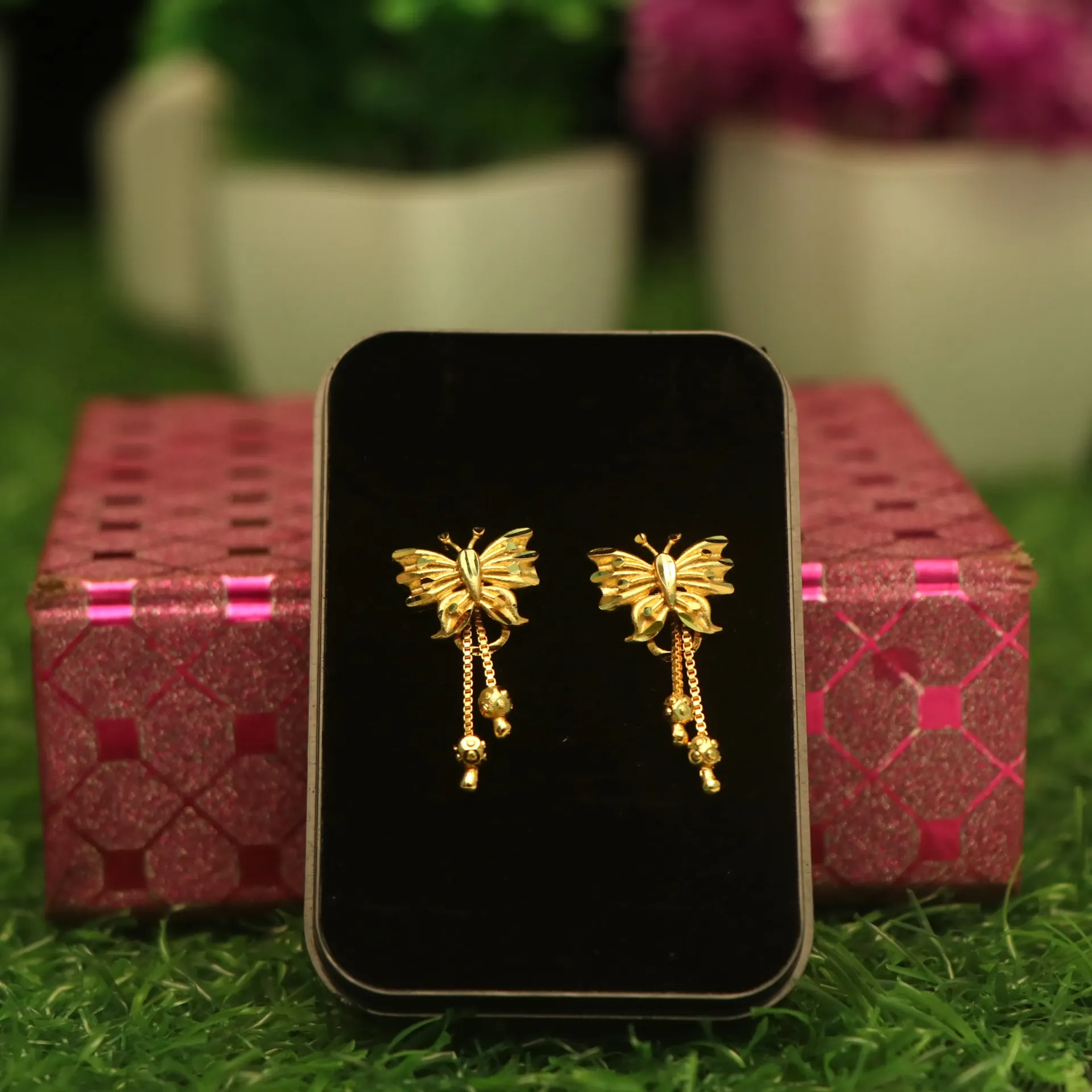 [EARINGS-00750] Arihant Mariposa Gold-Toned Butterfly Latkan Earrings