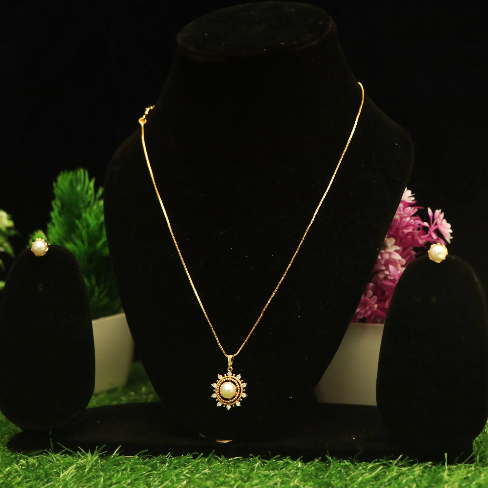 [NECKLACES-01095] Arihant Timeless Bridal White-Stone Pendant Set
