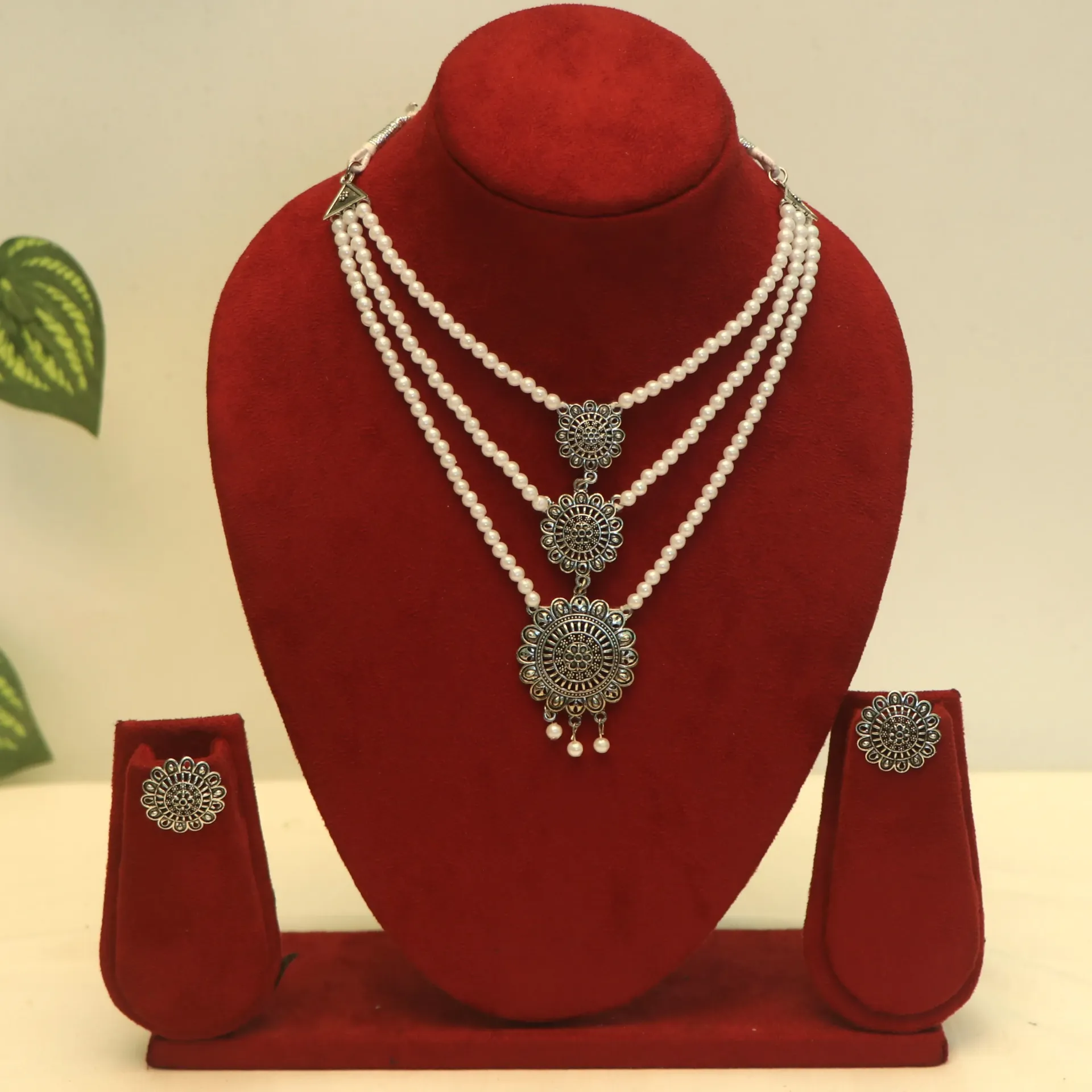 [NECKLACES-00823] SS Ishani Gold-Look Triple Strand Pearl Mala