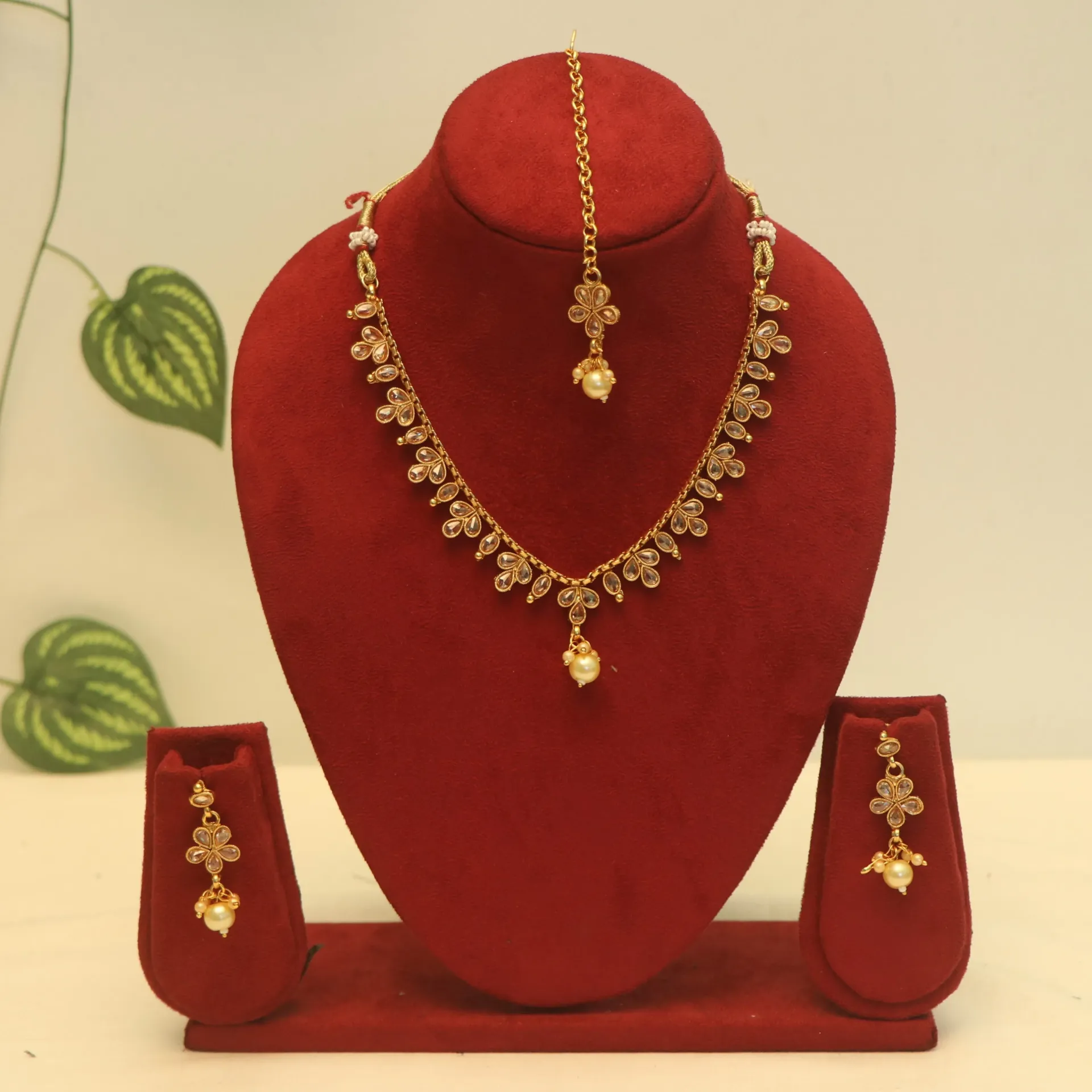 [NECKLACES-00824] SS Queenly Gold-Plated Stone Studded Set.