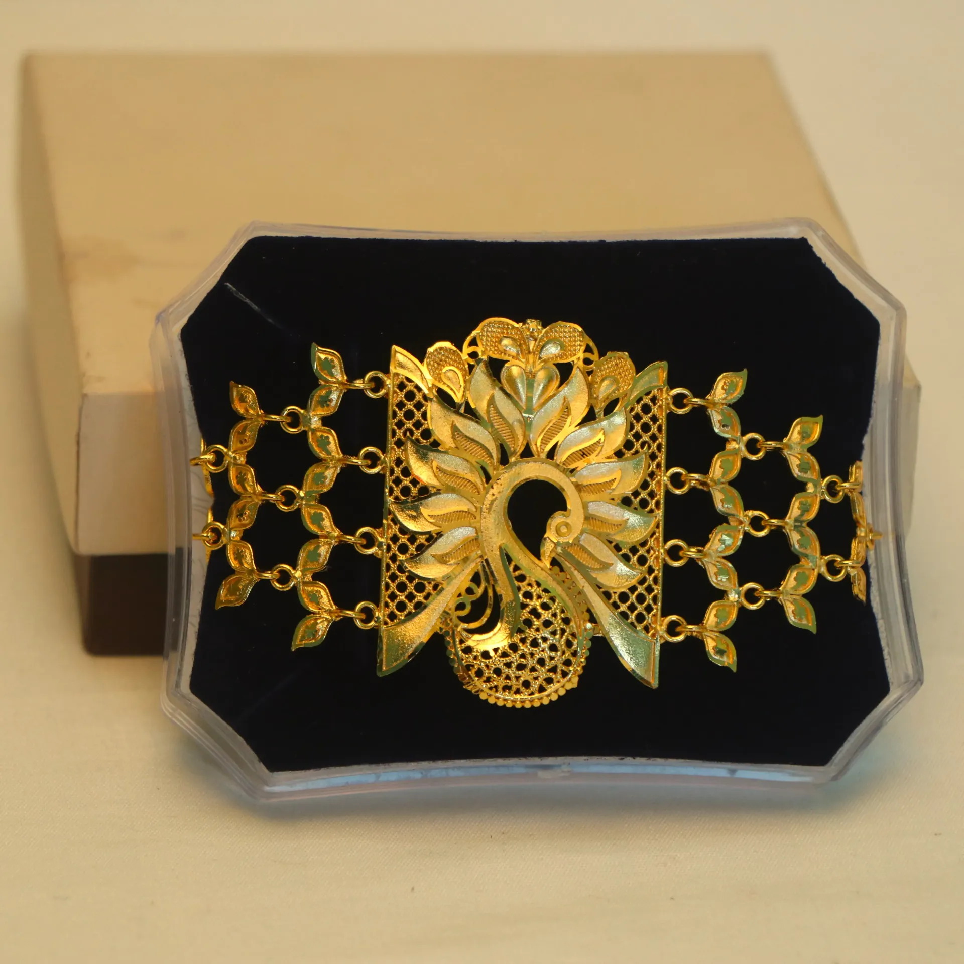 Shreehari Inspired Peacock Lattice Gold Plated Mantasha