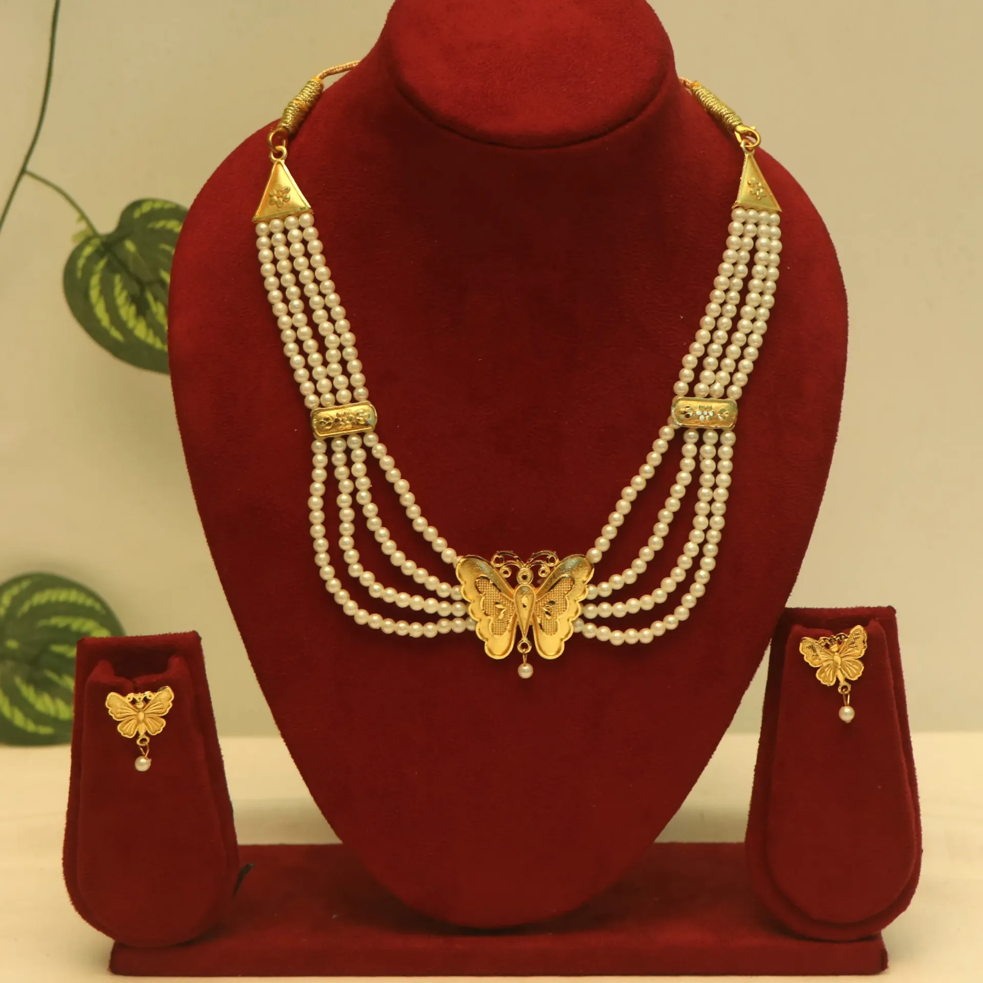 [NECKLACES-00858] SS Heritage Nakshi Butterfly & Pearl String Necklaces Set