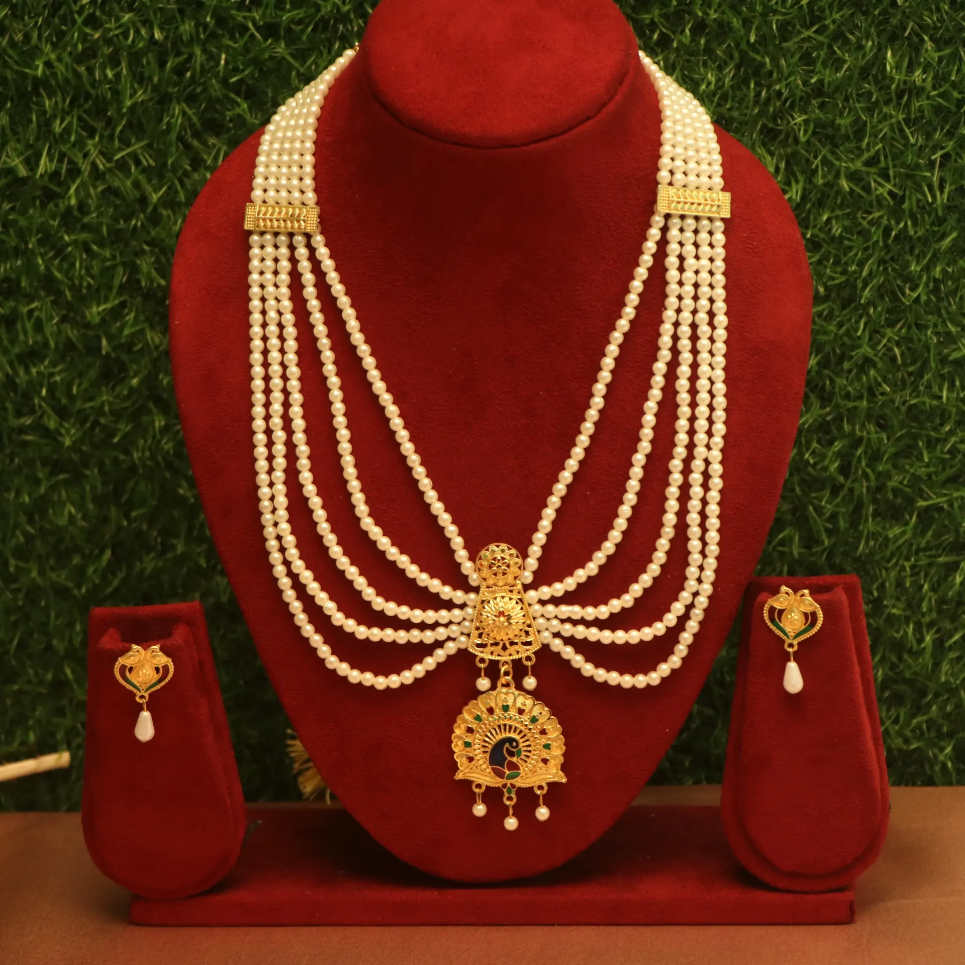 [NECKLACES-00874] SS Mayuri Meenakari Gold-Plated Pearl Rani Haar Set