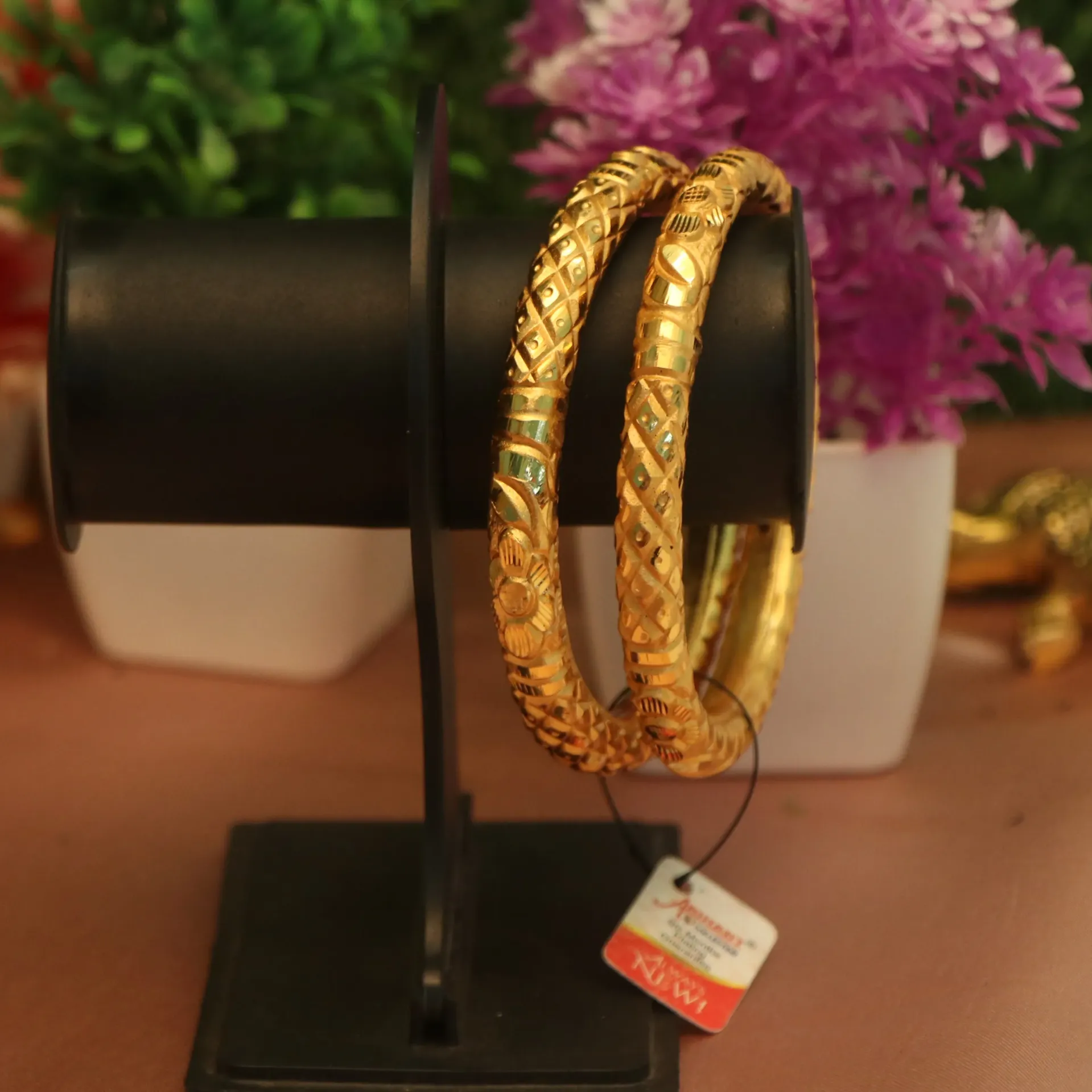 [BANGLES-00900] Arihant Royal Antique-Finish Floral Mesh Broad Bangle