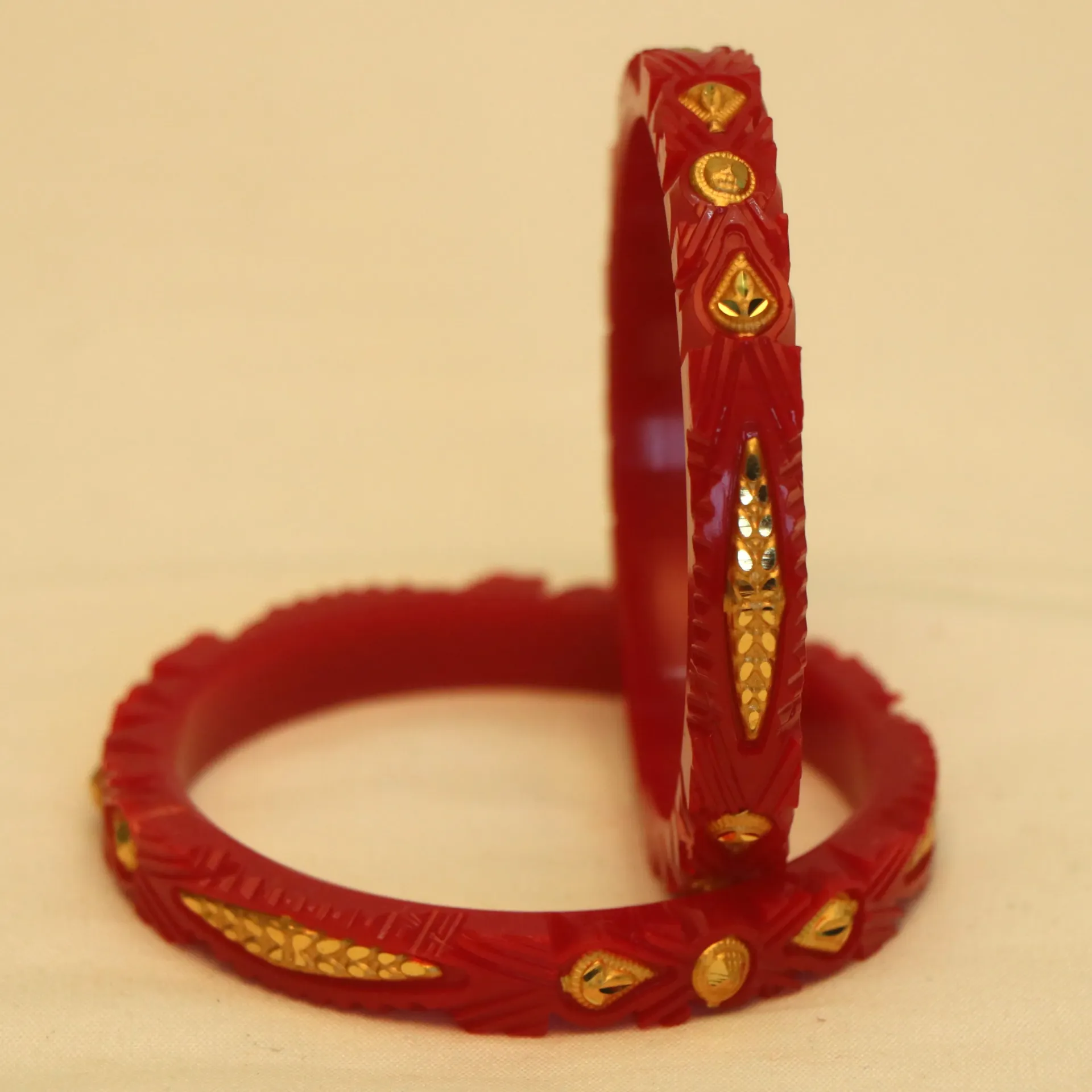 SS Bengali Sabeki Red Pola Bangles with Gold Foil Work