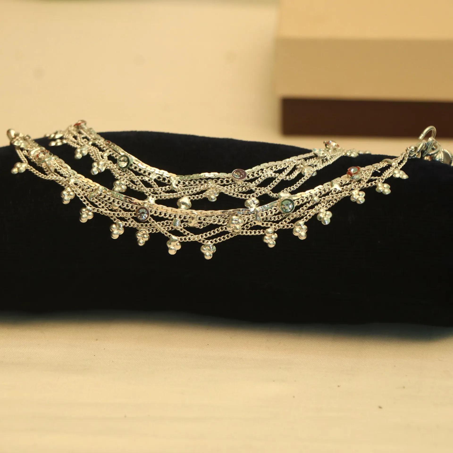 LT Dazzling Multi-Strand Silver-Plated Anklet with Stone Accents