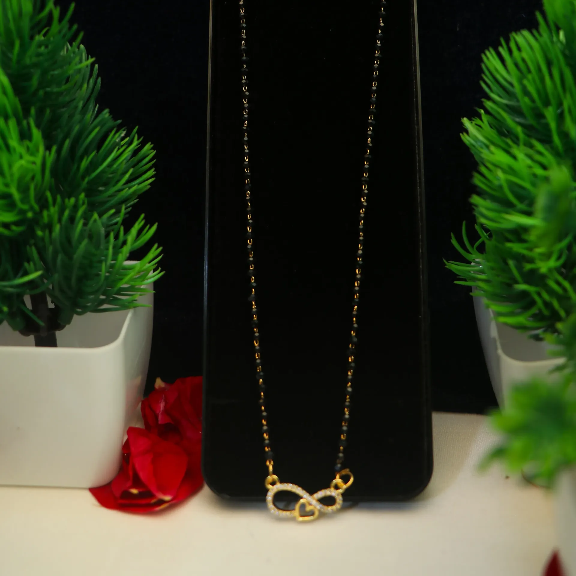 [NECKLACES-00090] Arihant Black Beaded Infinity Heart Pendant Mangalsutra