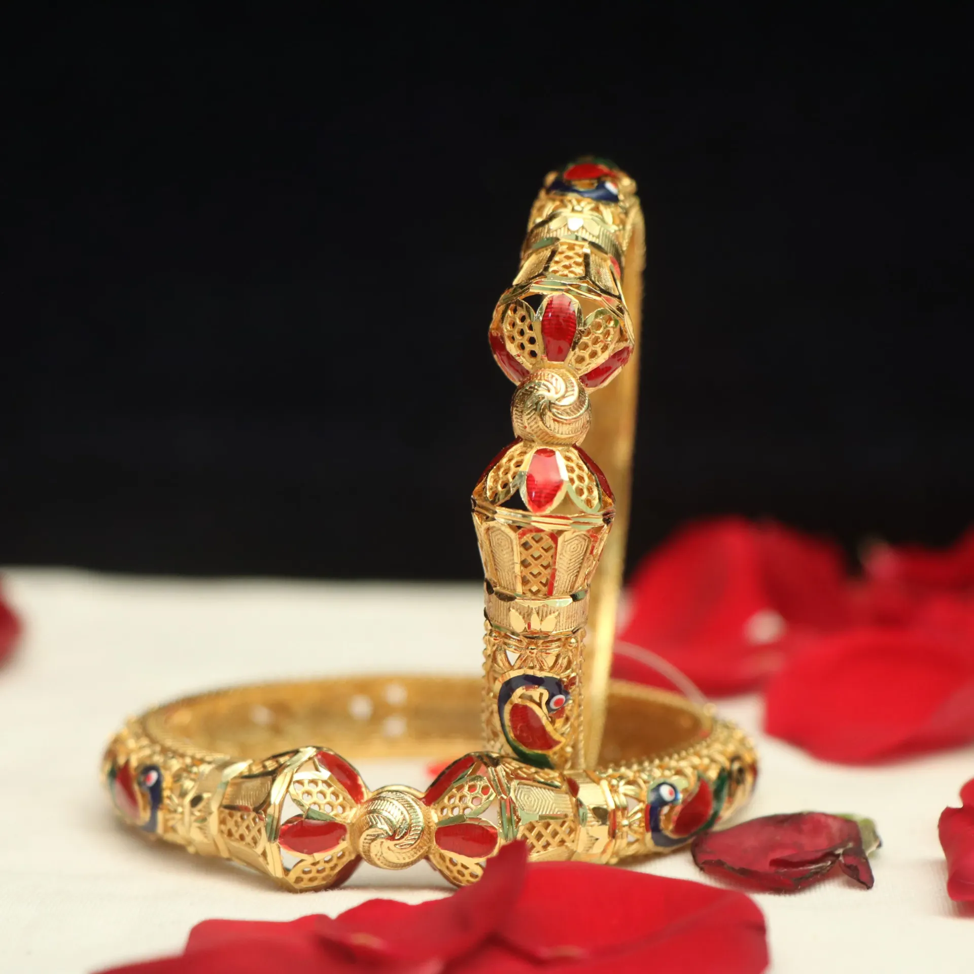 Arihant Rajwadi Peacock Meenakari Gold Plated Kada