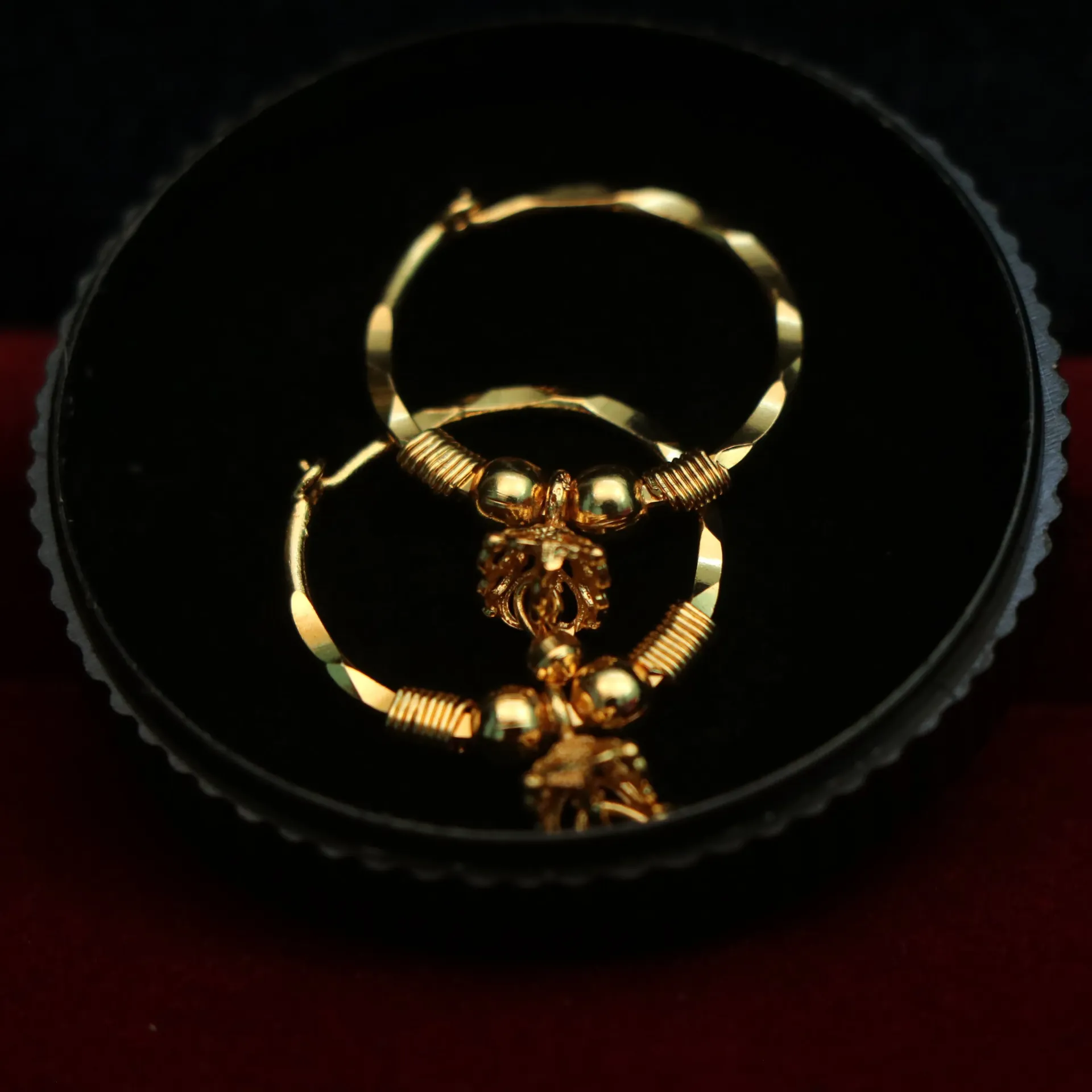 [EARINGS-00125] Arihant Ethnic Charm Hoop Earrings with Gold Bead Detailing