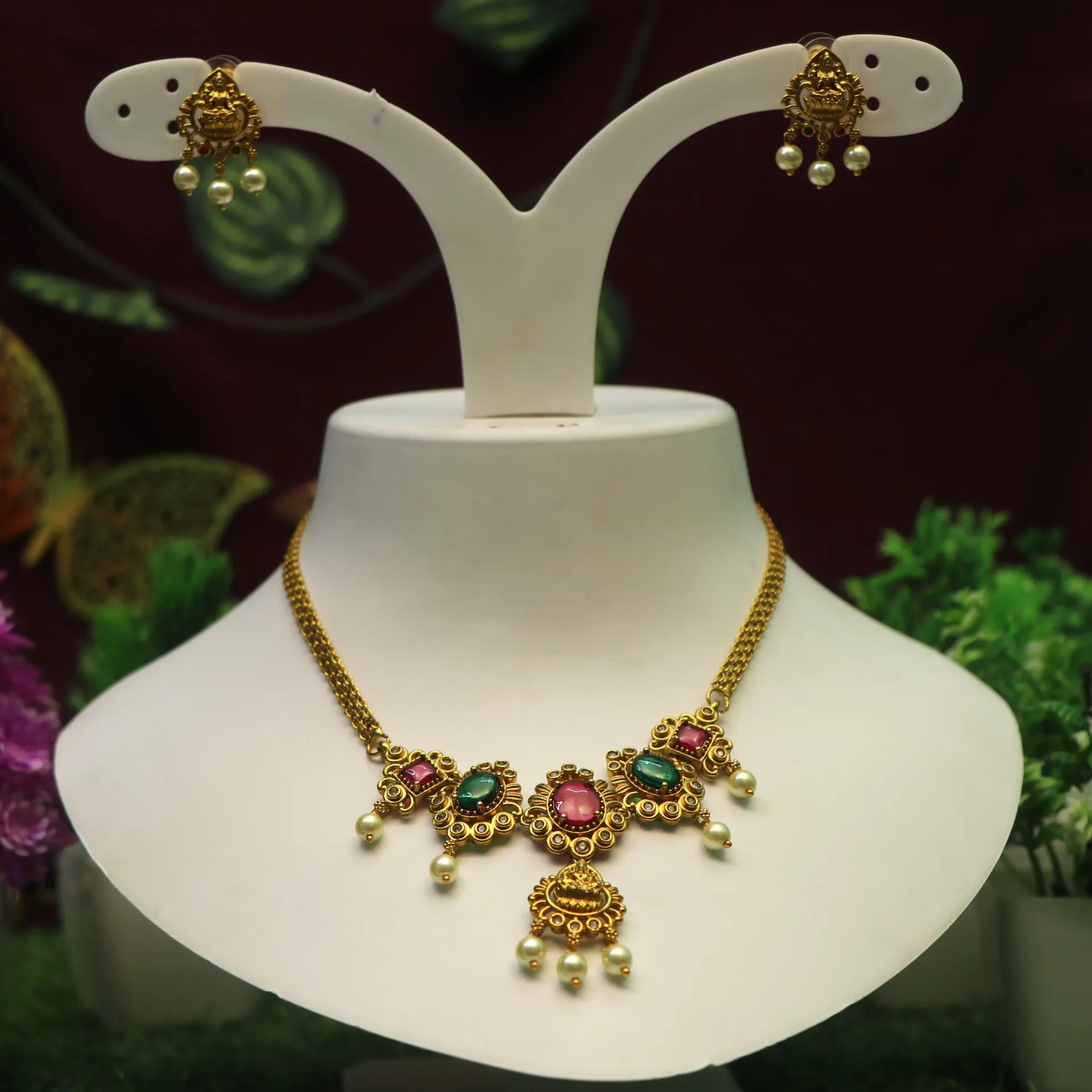 [NECKLACES-00166] AD Heritage Grandeur Ruby-Emerald Enamel Choker