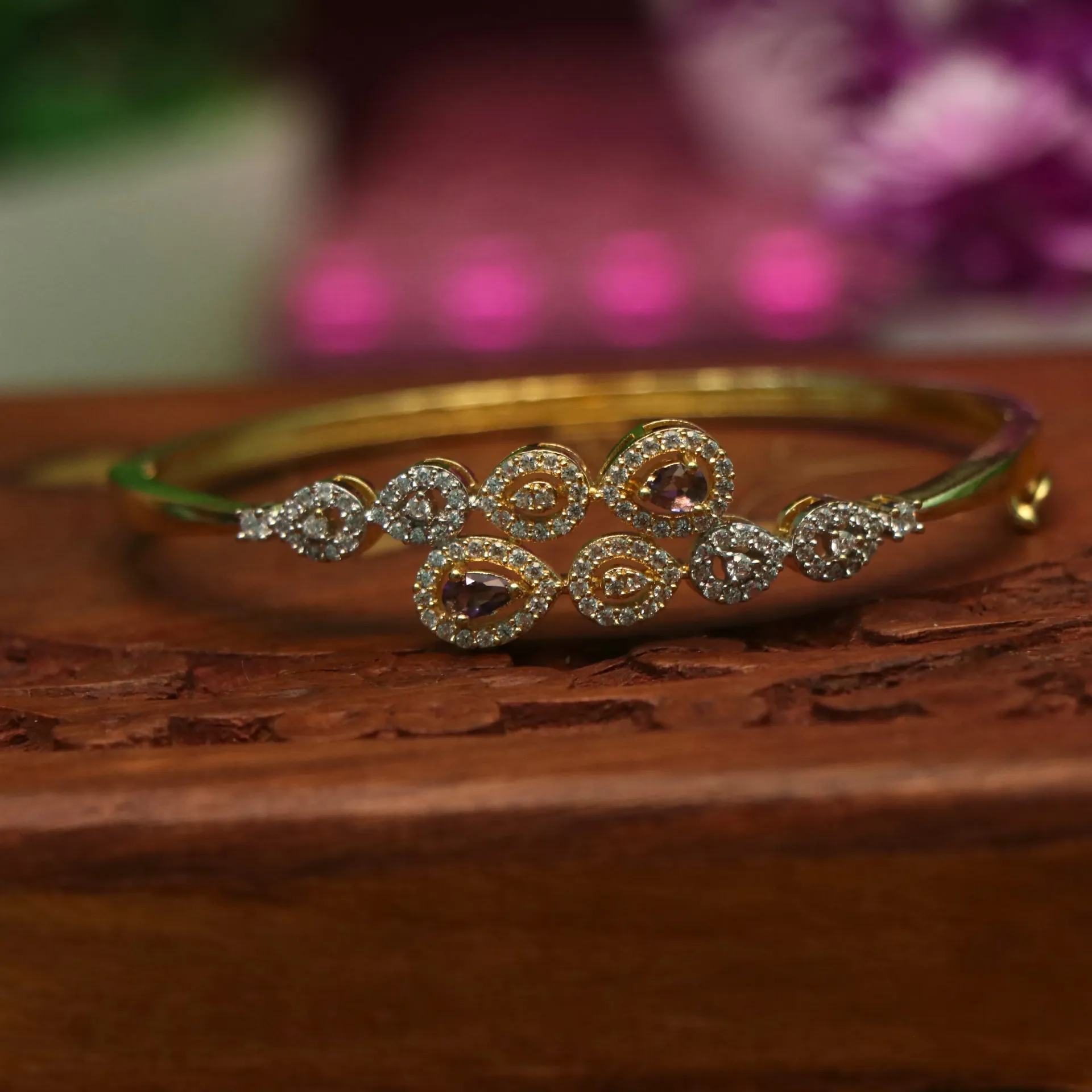 [BRACELETS-00171] AD Designer Rose Gold & Silver Finish Stone Studded Bracelet