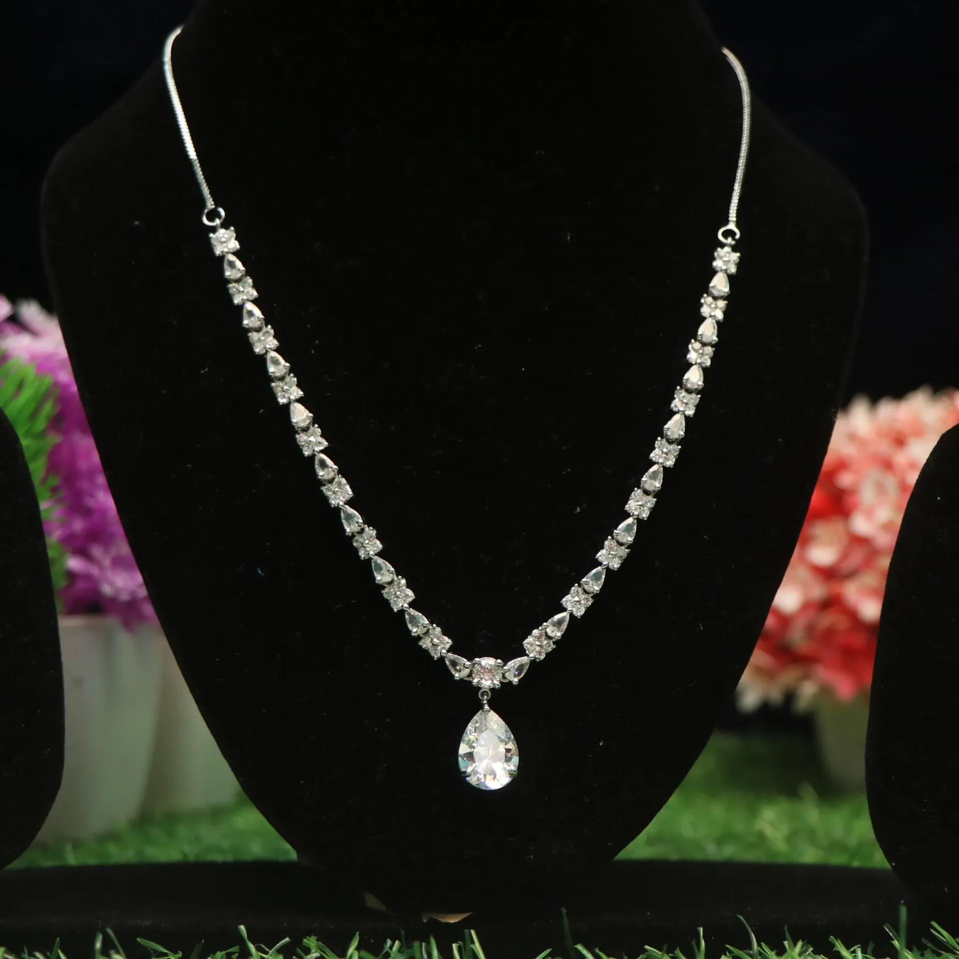 [NECKLACES-00197] Dazzling Dewdrop AD Solitaire Necklace
