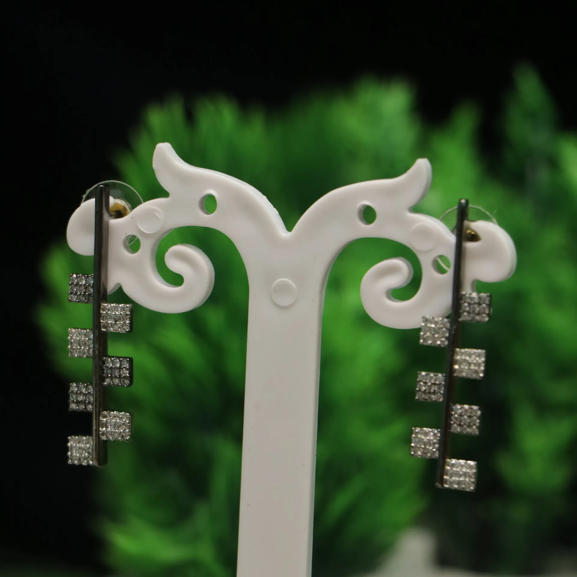 [EARINGS-00216] Modern AD Rectangular Tassel Dangle Earrings