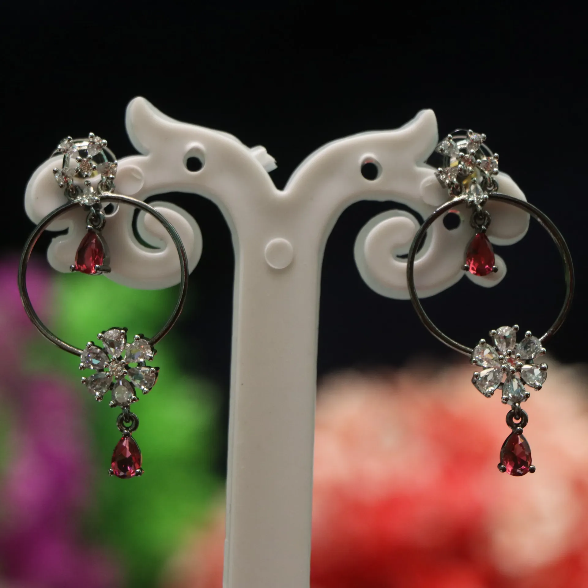 AD Artisanal Dual-Element Hoop Earrings with Sparkling Stone