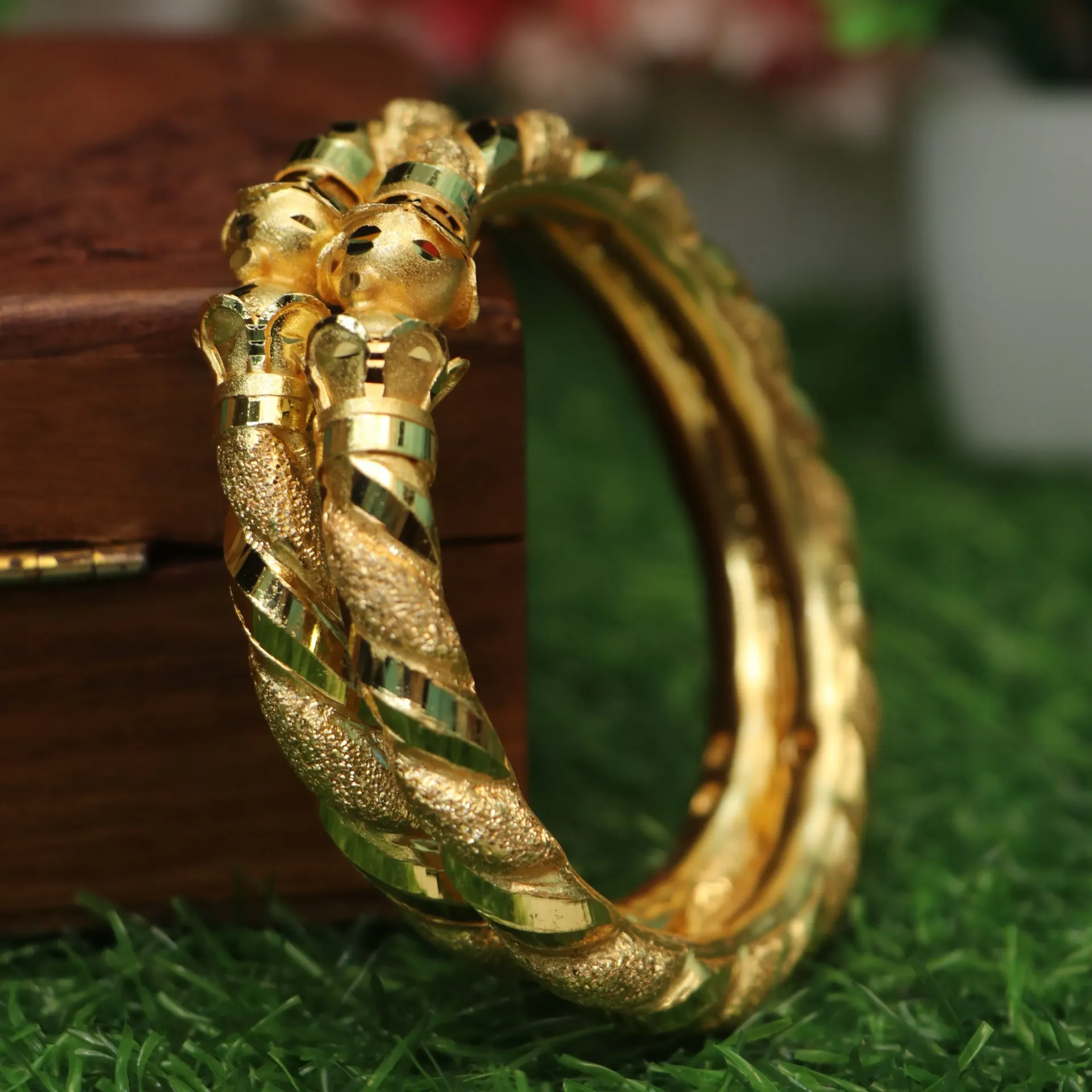 [BANGLES-00219] LT Royal Swirl Filigree Gold-Toned Bangles (24)