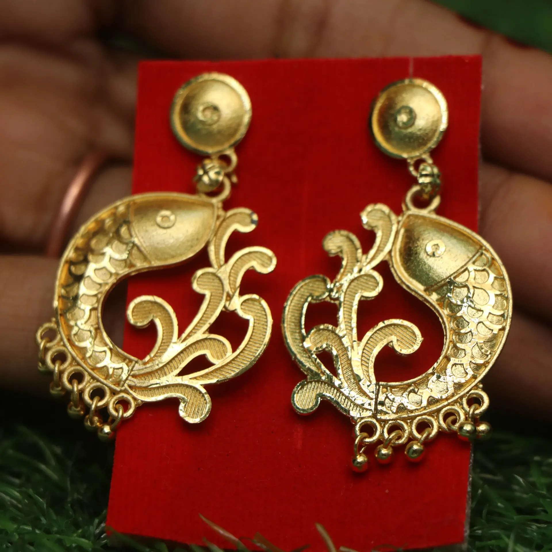 [EARINGS-00230] LT Bengali Traditional 'Maach' Motif Jhumka-Style Tops