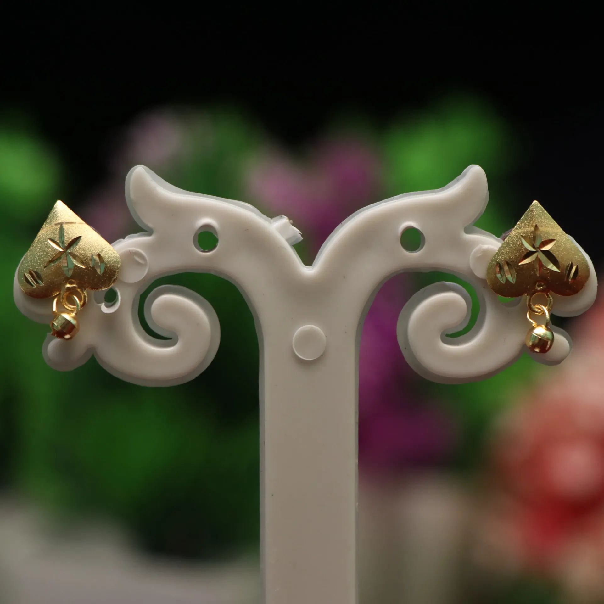 [EARINGS-01159] LT Nakshi Work Heart Gold-Plated Ear Tops