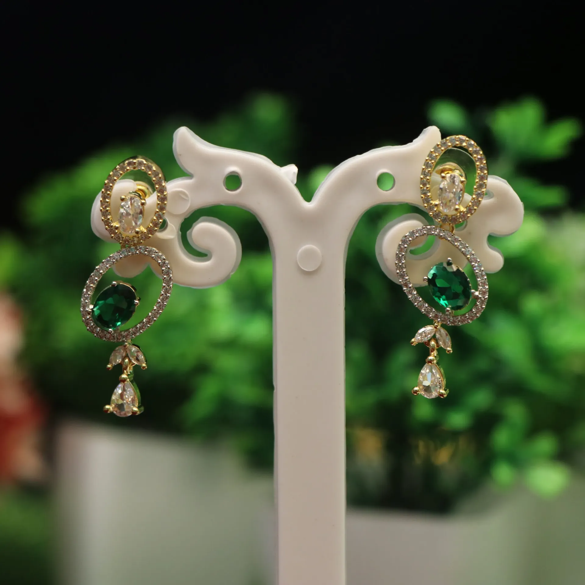 AD Royale Colorable Oval Stone Double-Hoop AD Earrings