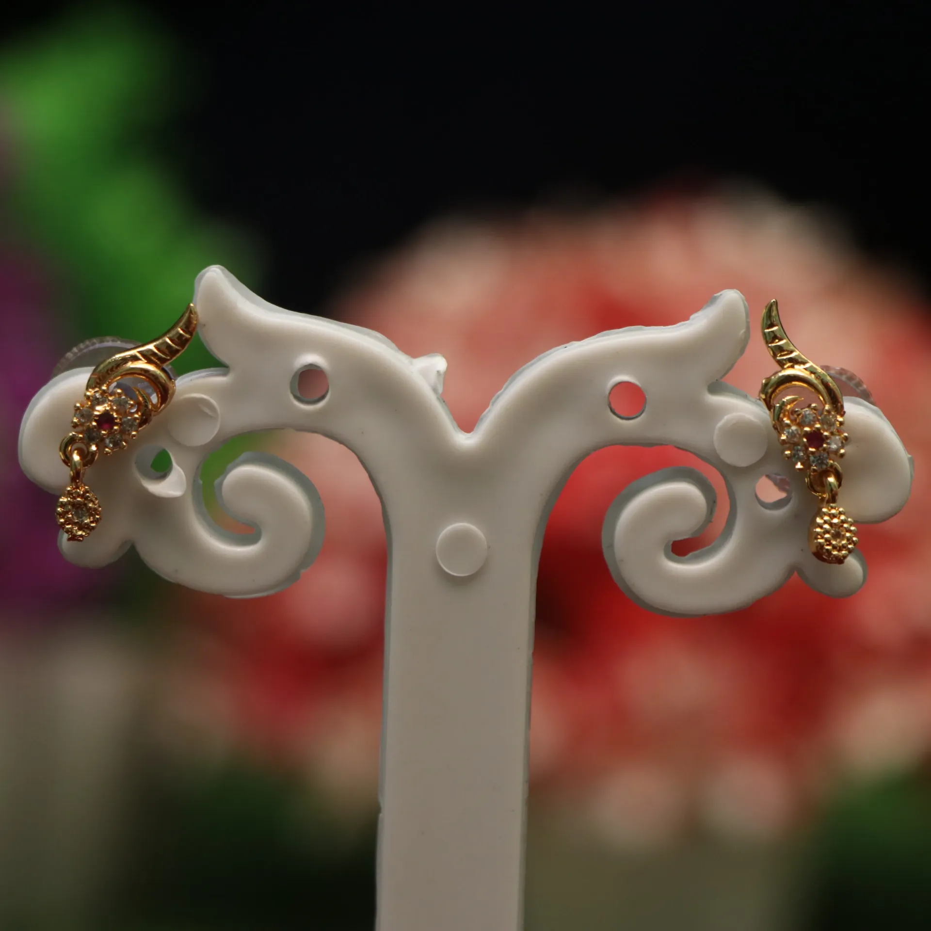 [EARINGS-00282] LT Shimmering CZ Dome Studs with Pearl Drops