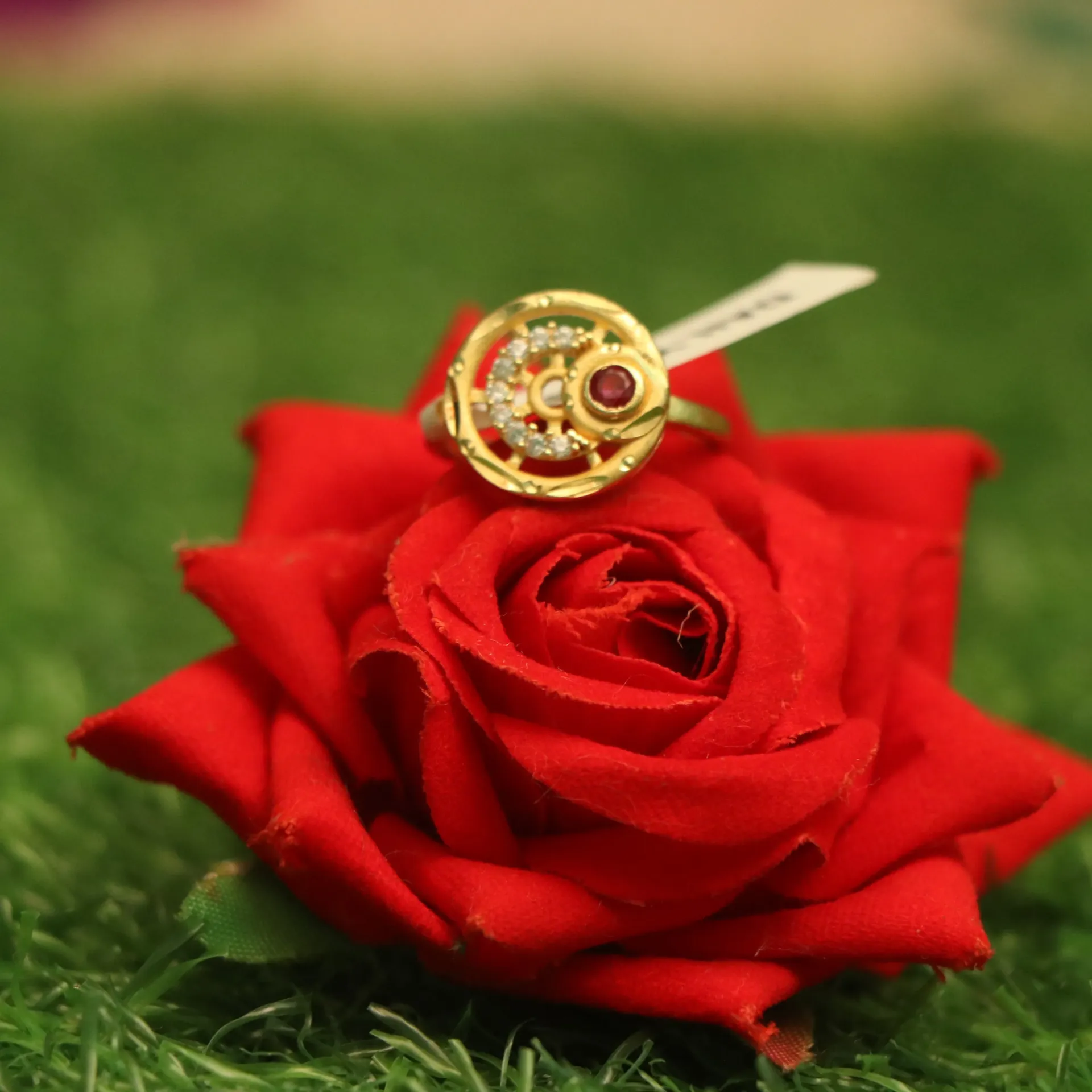 LT Shikhi Hexagon Red Stone Ring