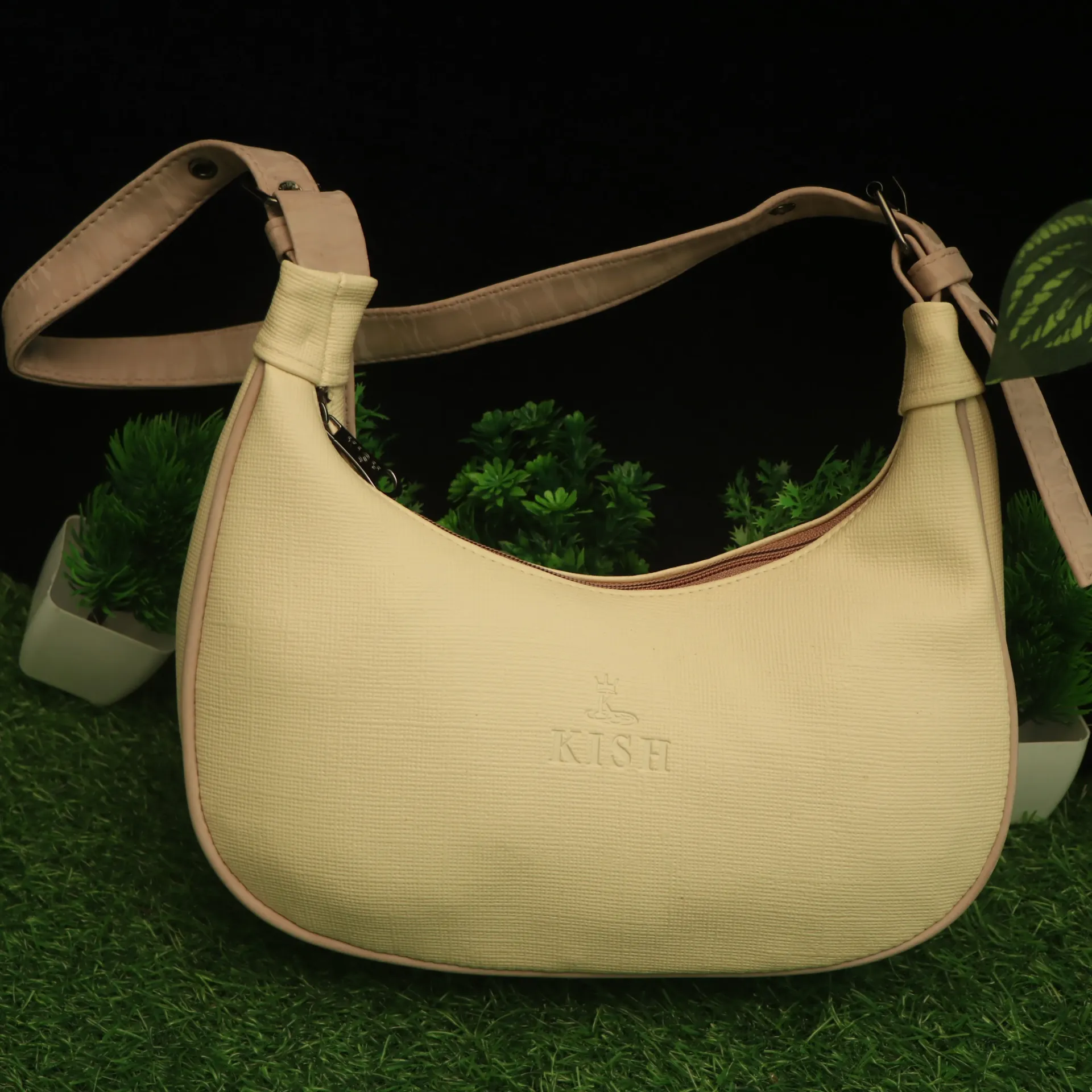 [BAG-00349] KISH Alabaster Hobo with Croc-Trim