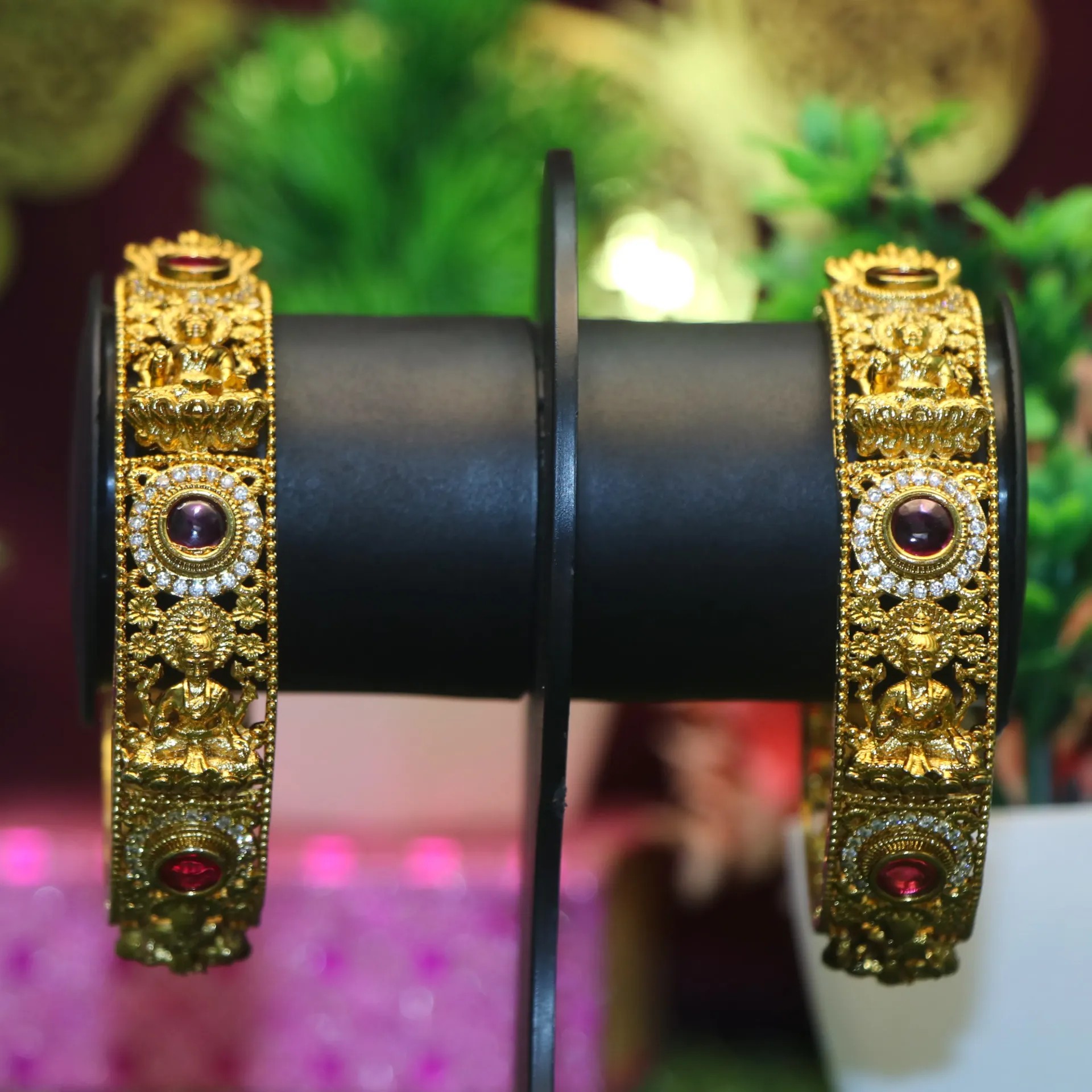 [BANGLES-00353] AD Lakshmi Antique Gold-Plated Temple Bangles (24)