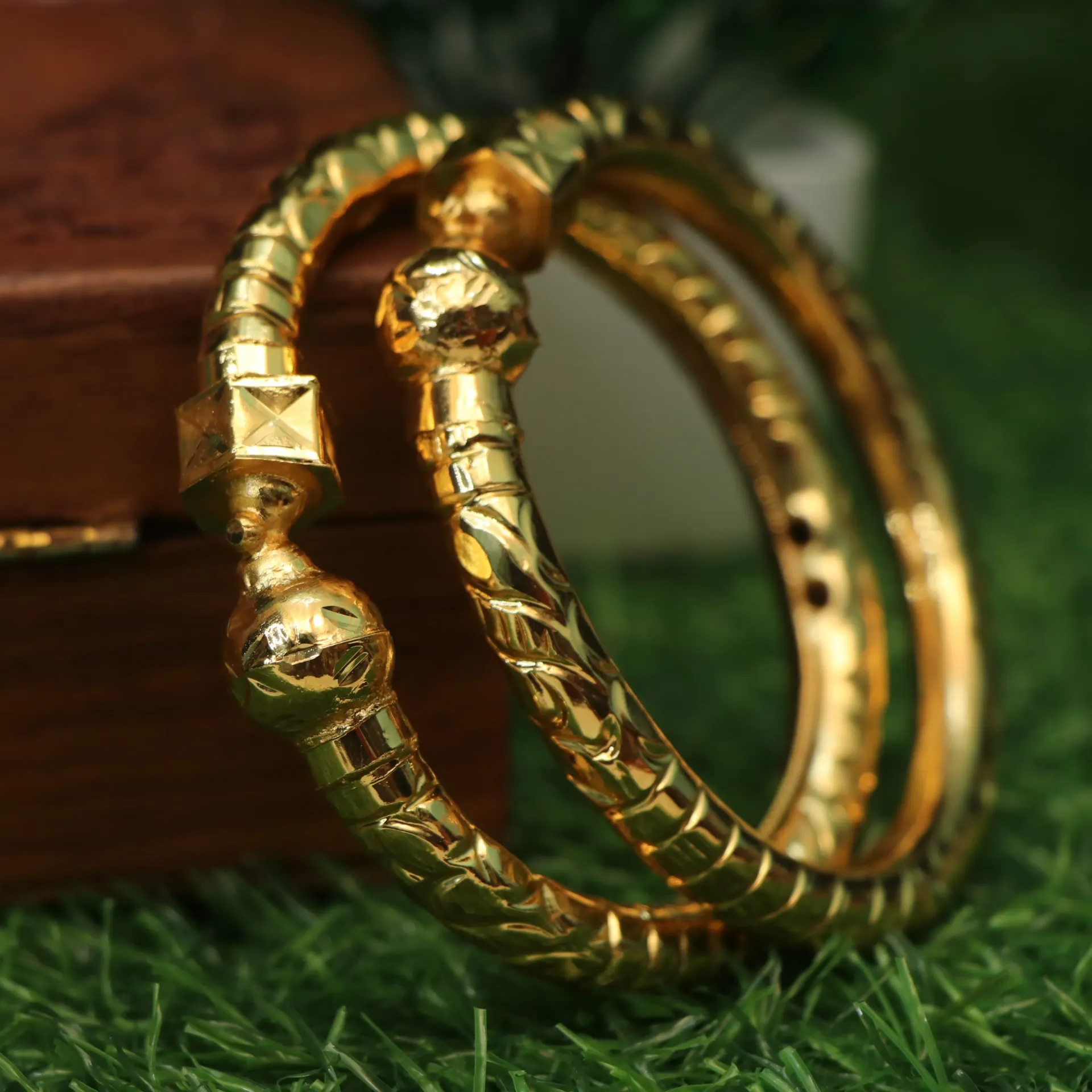 [BANGLES-00375] LT Zerkai Signature Textured Gold-Plated Daily Wear Bangles (24)