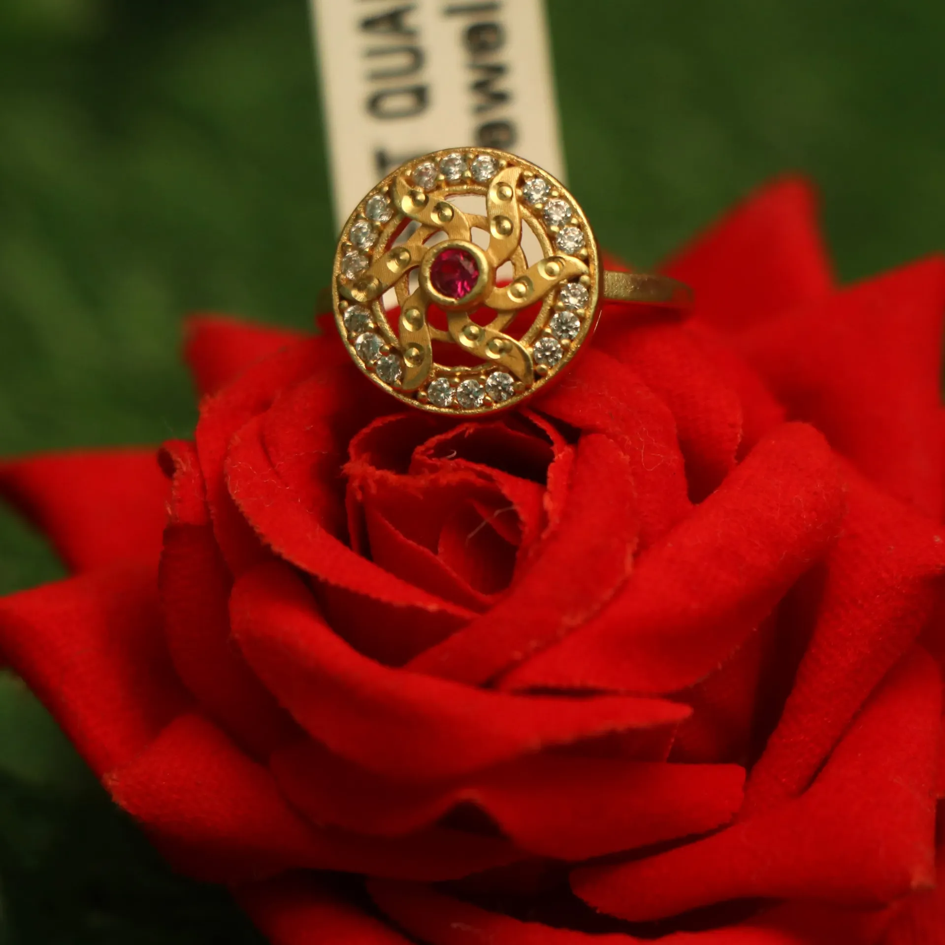 LT Agnimitra CZ-Studded Floral Ring
