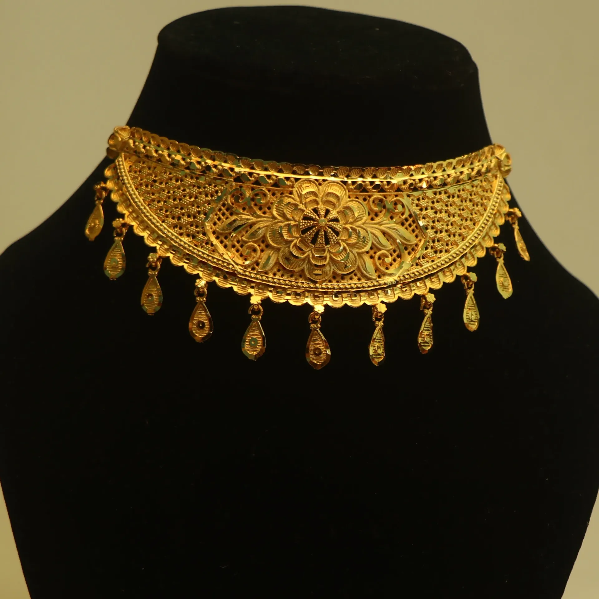 [NECKLACES-00407] Shreehari Aparajita Traditional Gold-Toned Choker with Teardrop Dangle Charms