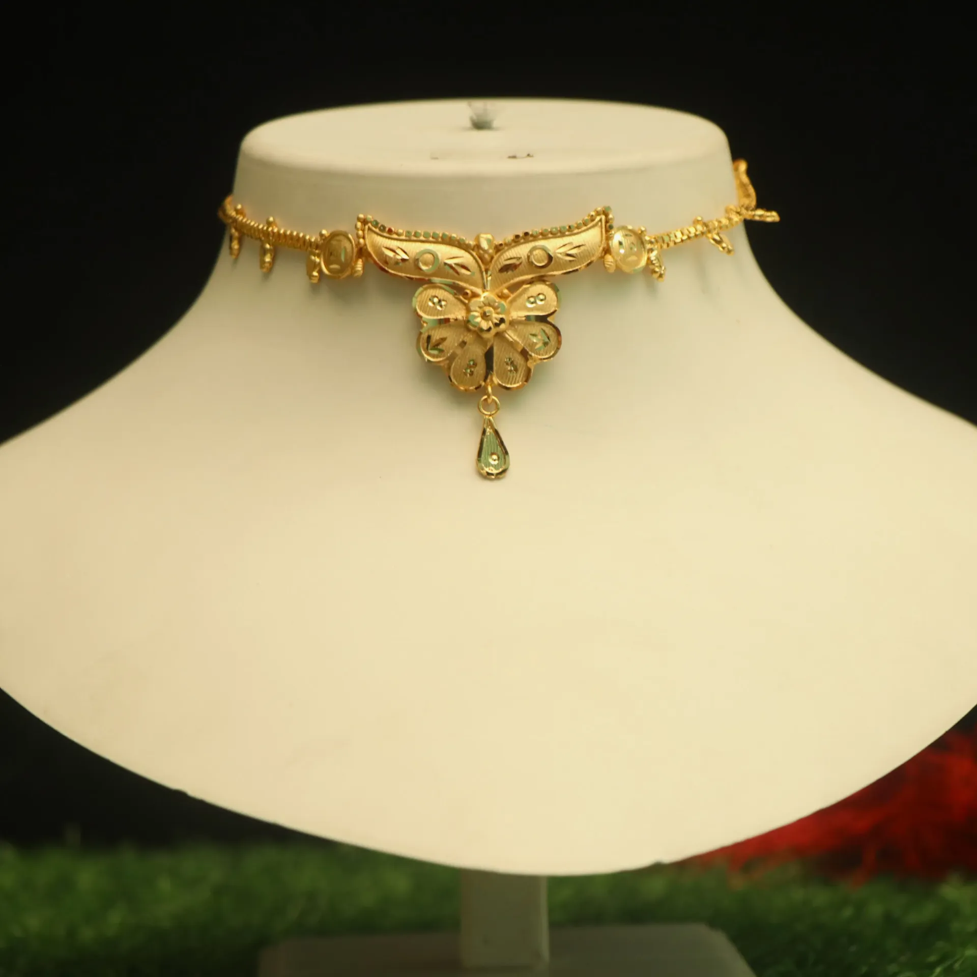 [NECKLACES-00454] Shreehari Butterfly Suvarna Floral Choker Necklace With teardrops Earrings
