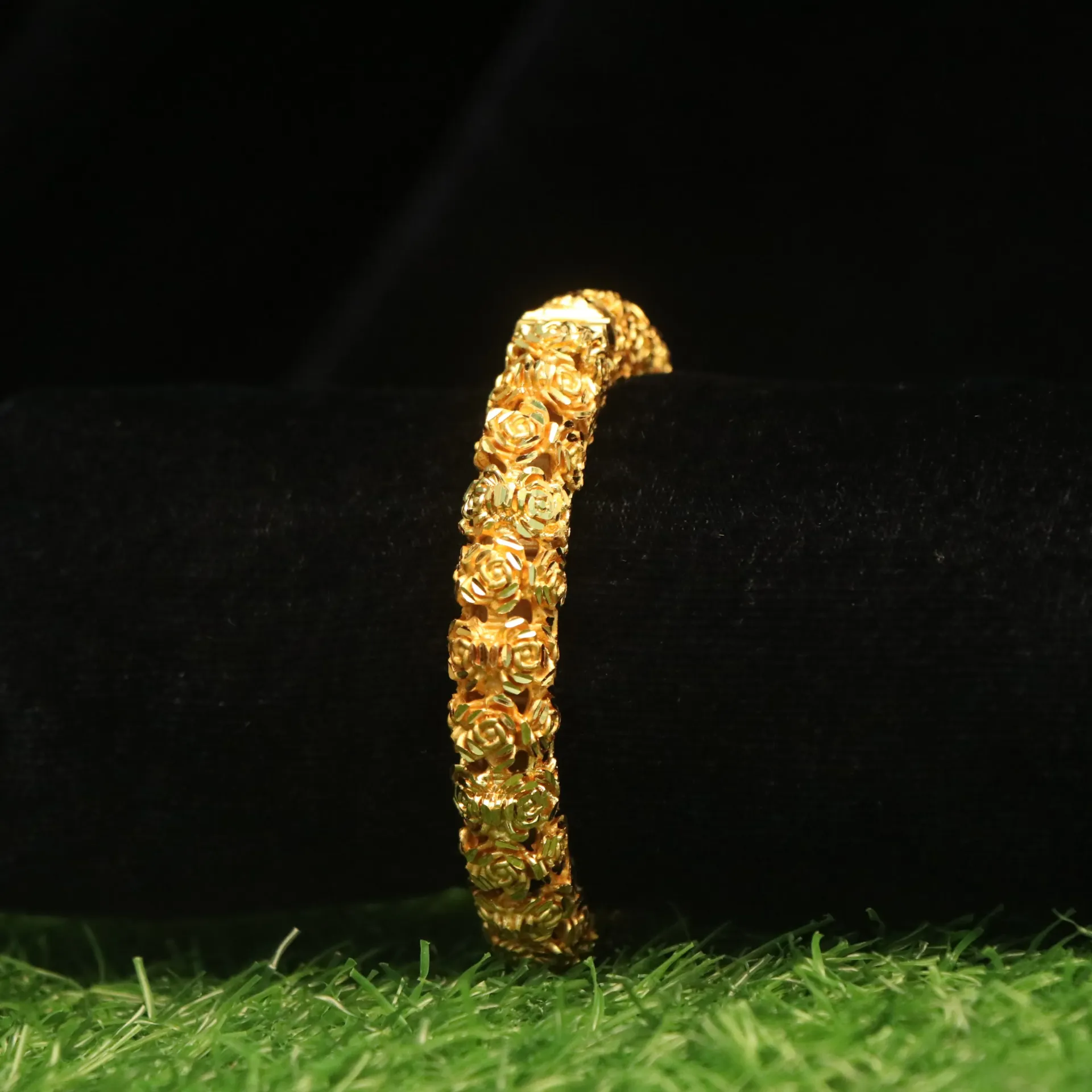 [BANGLES-00466] Shreehari Gold-Plated Rose Floral Broad Kada (24)