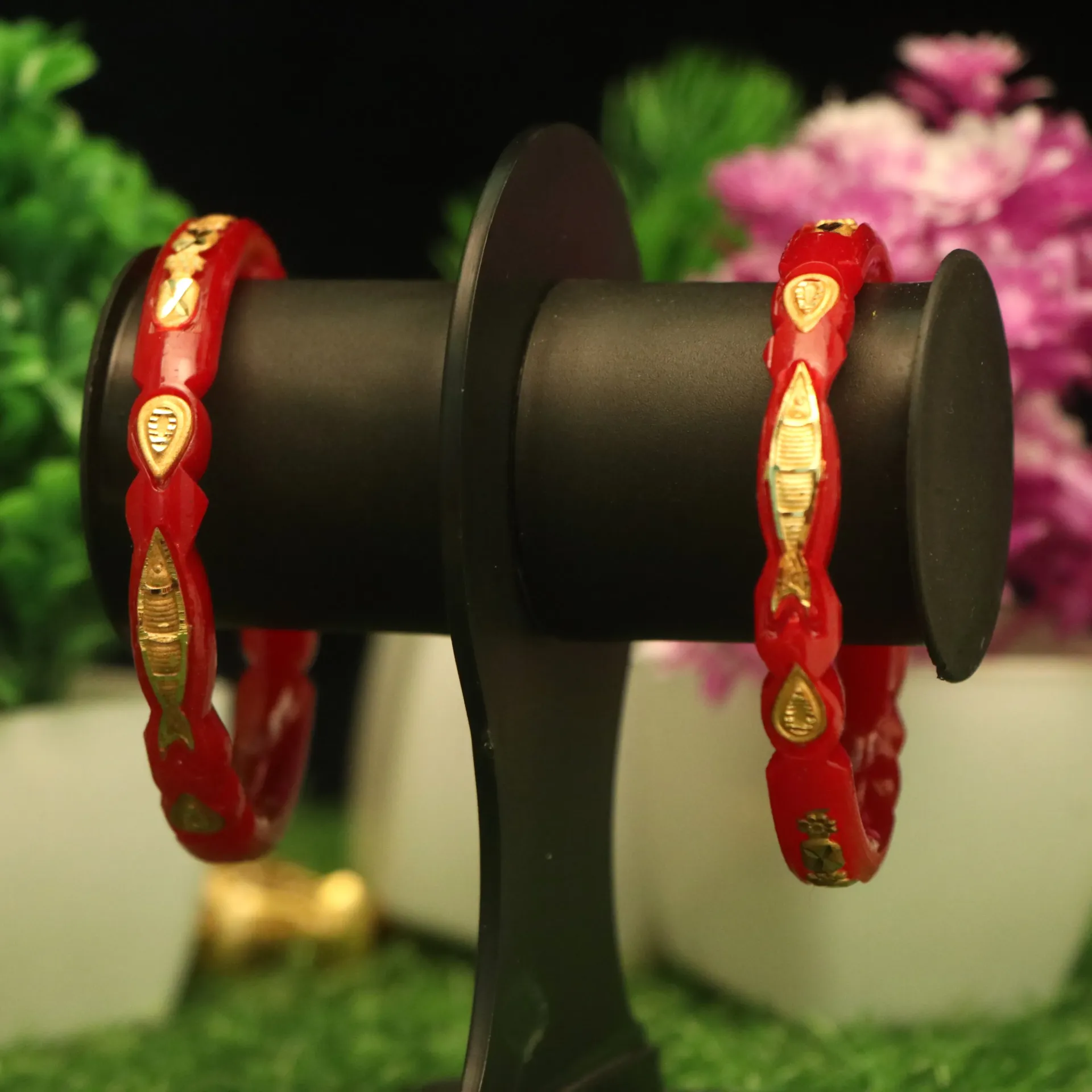 [BANGLES-00511] Shreehari Royal Bengali Bridal Gold-Plated Red Pola Set (24)
