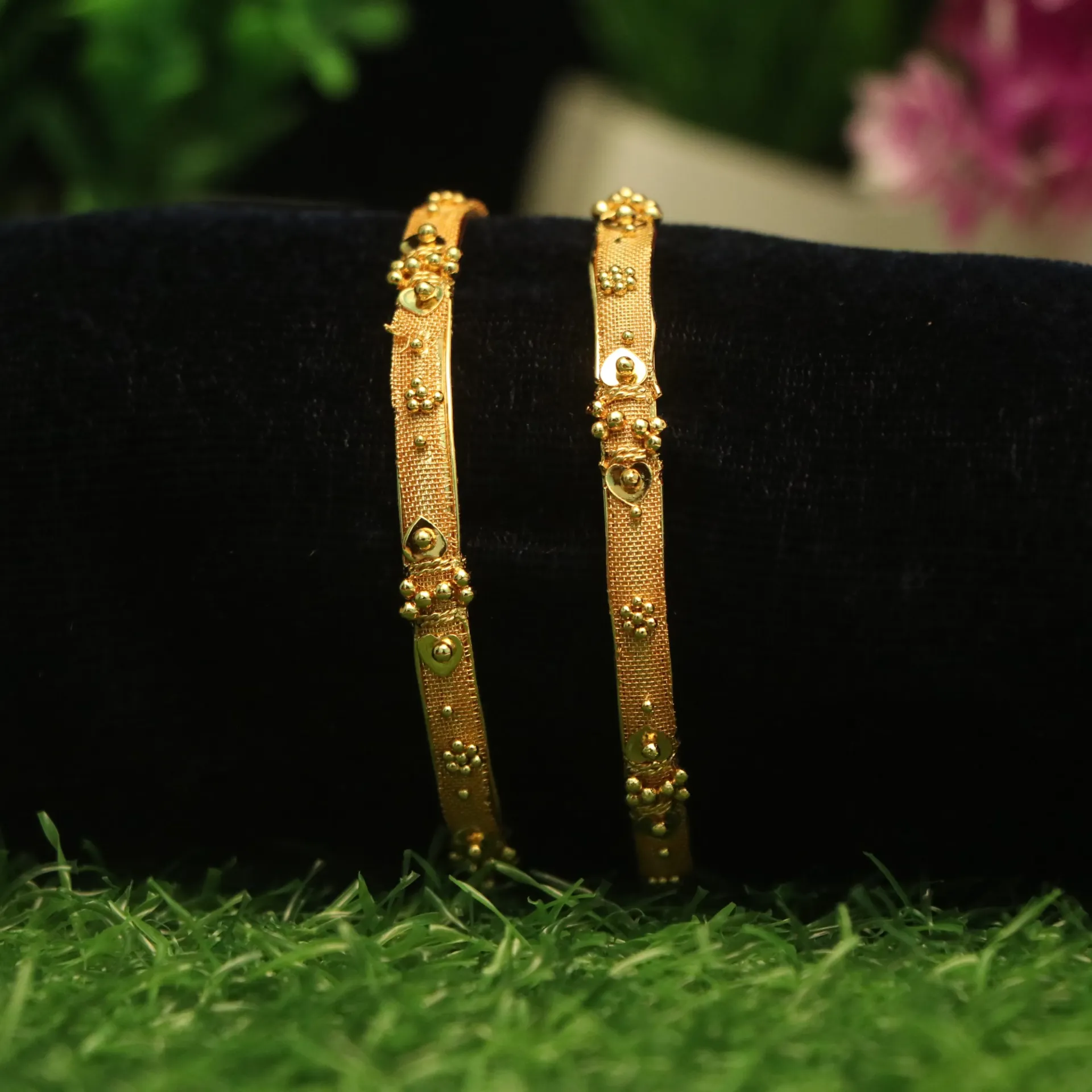 [BANGLES-00514] Shreehari Sleek Gold-Plated Chitai Work Bangles