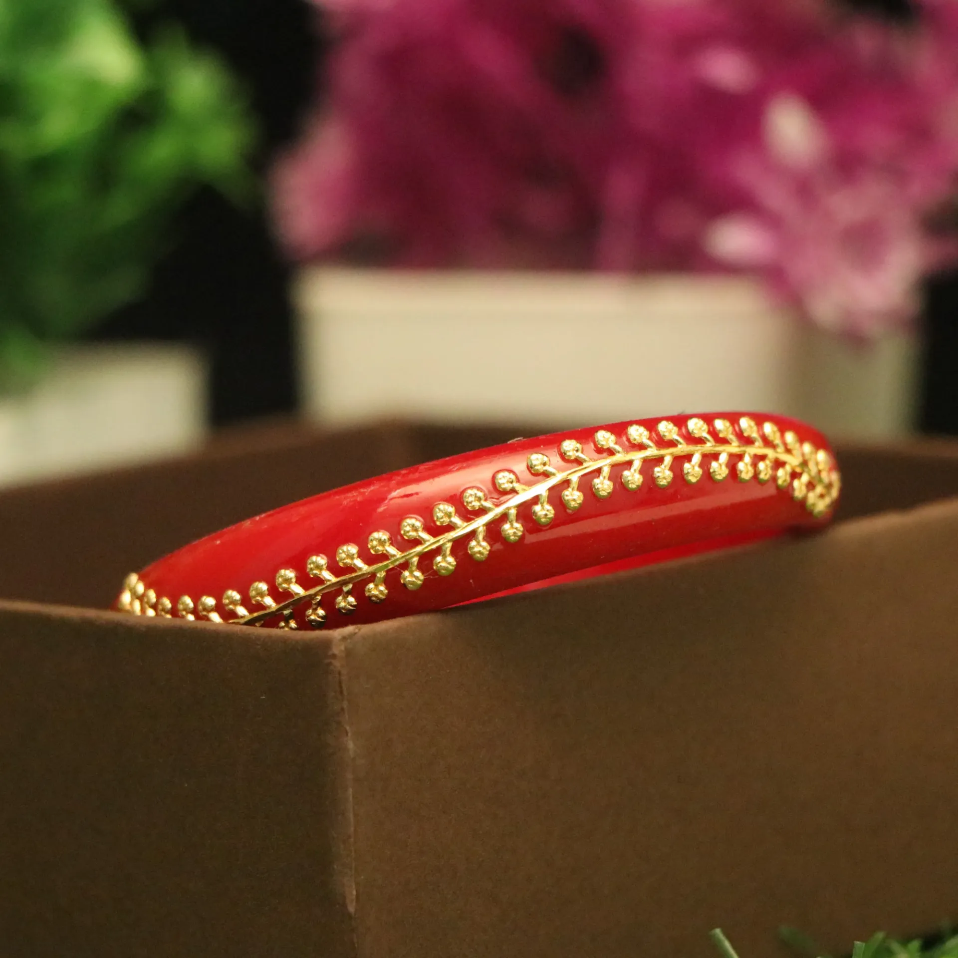 [BANGLES-00531] Shreehari Kanak Bel Red Designer Pola Bangle (24)