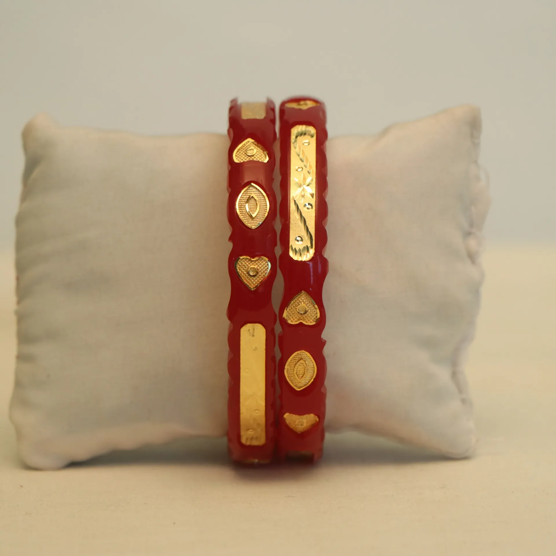 [BANGLES-00555] Shreehari Gold-Plated 'Hridoy' Heart Panels Red Pola