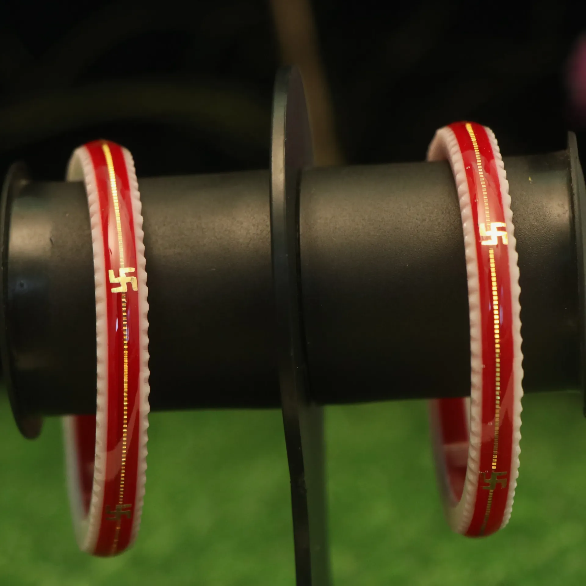 [BANGLES-00561] Shreehari Serrated Edge "Dui-Rang" Bangle with Golden Swastik Motif (24)