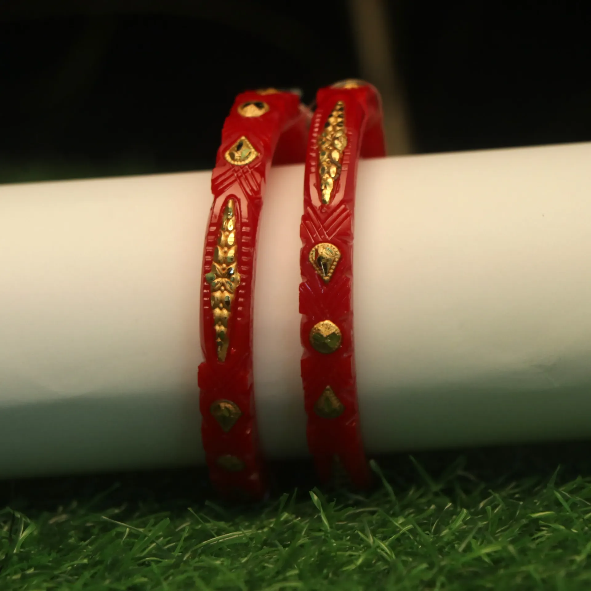Arihant Sowbhagya Gold-Plated Red Pola Bangles