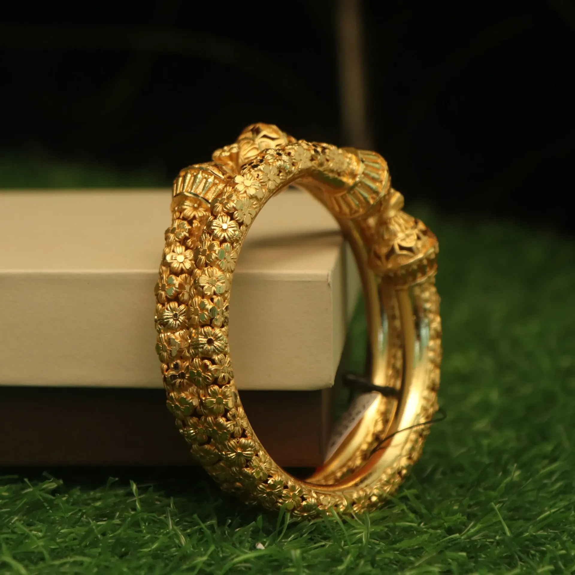 [BANGLES-00961] Arihant Vintage-Inspiration Antique Gold-Finish Flower Bangle