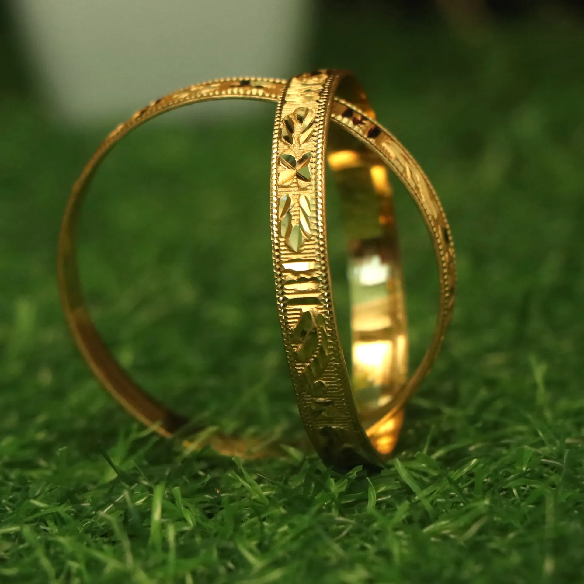 [BANGLES-00970] Shreehari Style Sleek Engraved Floral Bangle Pair