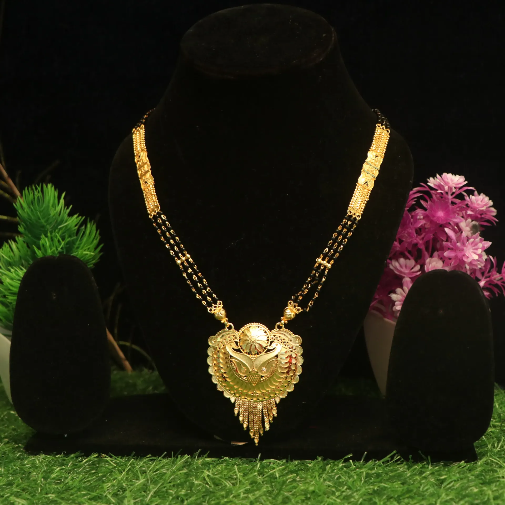 Arihant Vedic Glamour Triple-Strand Black Bead Mangalsutra