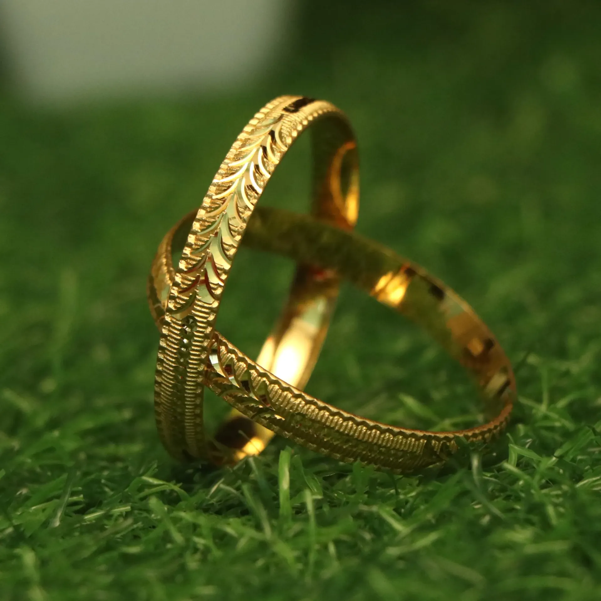 [BANGLES-00651] Shreehari Zera-Style Contemporary V-Cut Textured Gold-Plated Bangles