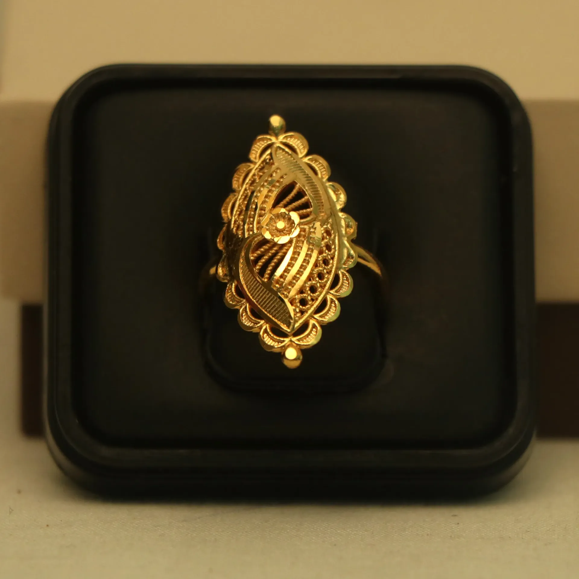 Arihant Festive Gold-Polished Geometric Open-Work Ring