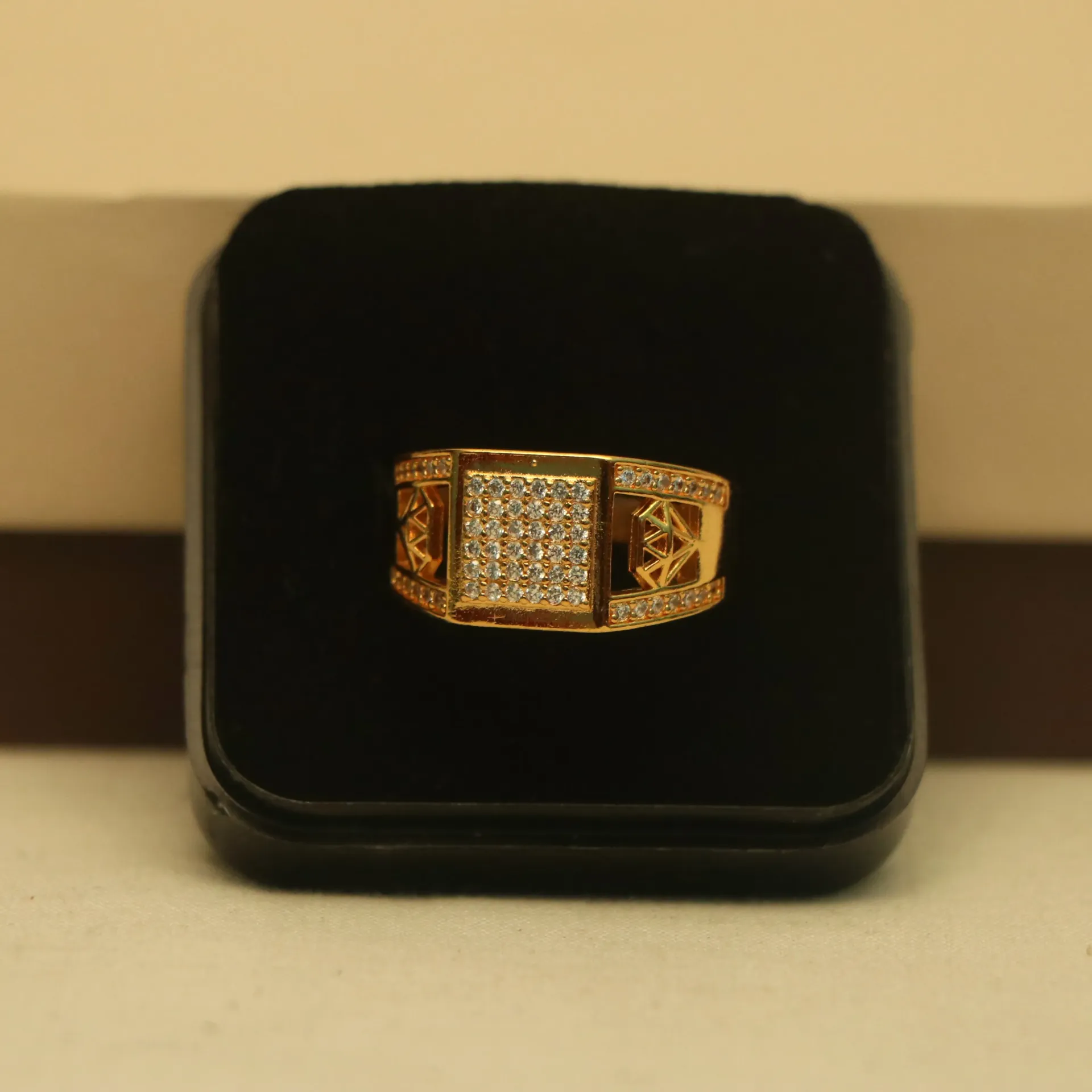 [RINGS-01168] Arihant Elite Artisan Gold-Plated Cocktail Ring with Textured Detailing