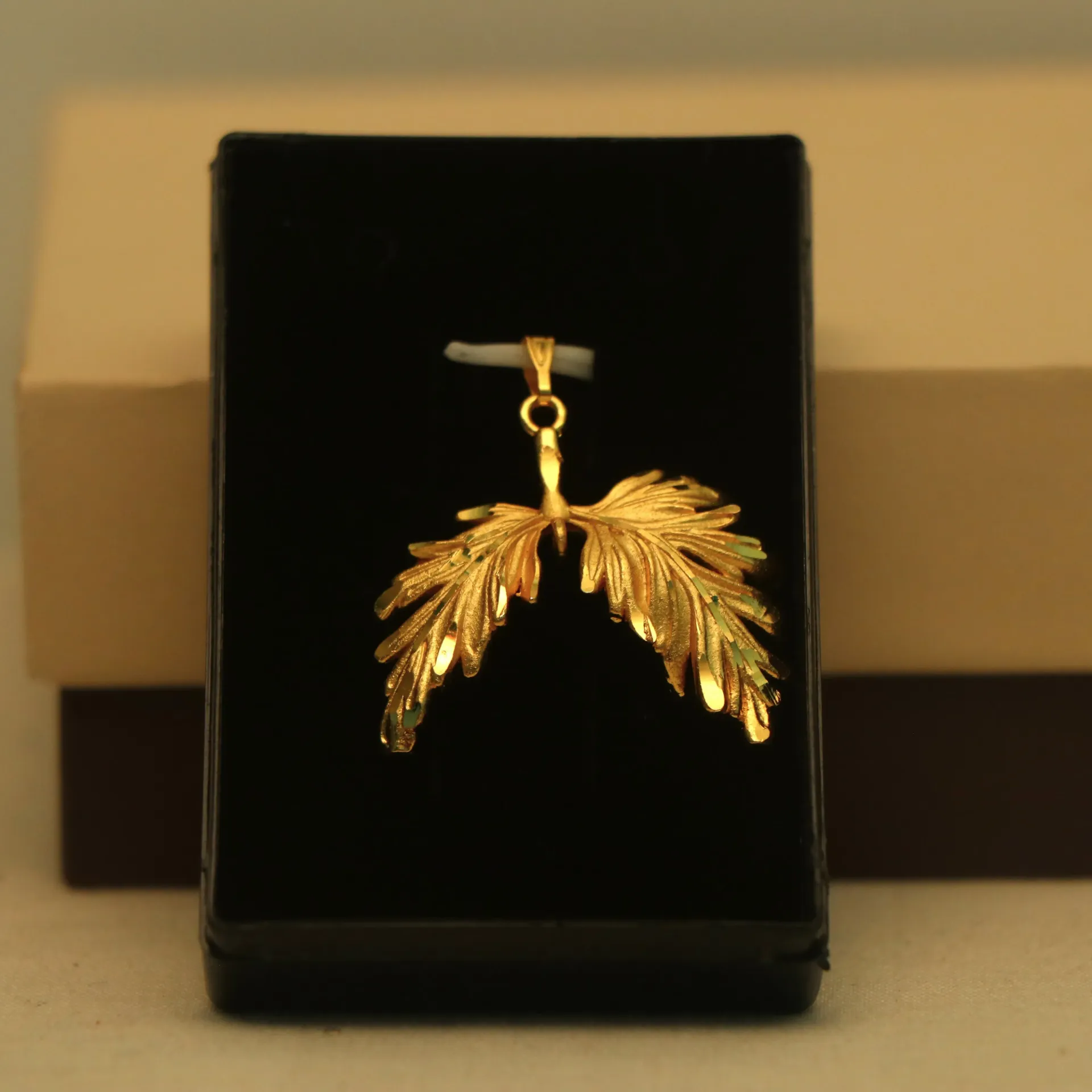 [PENDANTS-00674] Arihant Golden Fern Twin-Leaf Statement Pendant